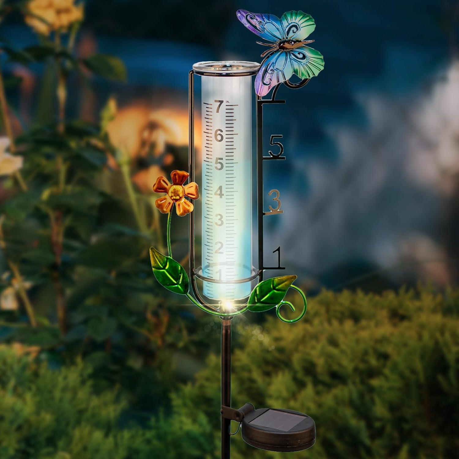 Pluviómetro Solar HDUAN de 114.3 cm con Luz LED para Jardín