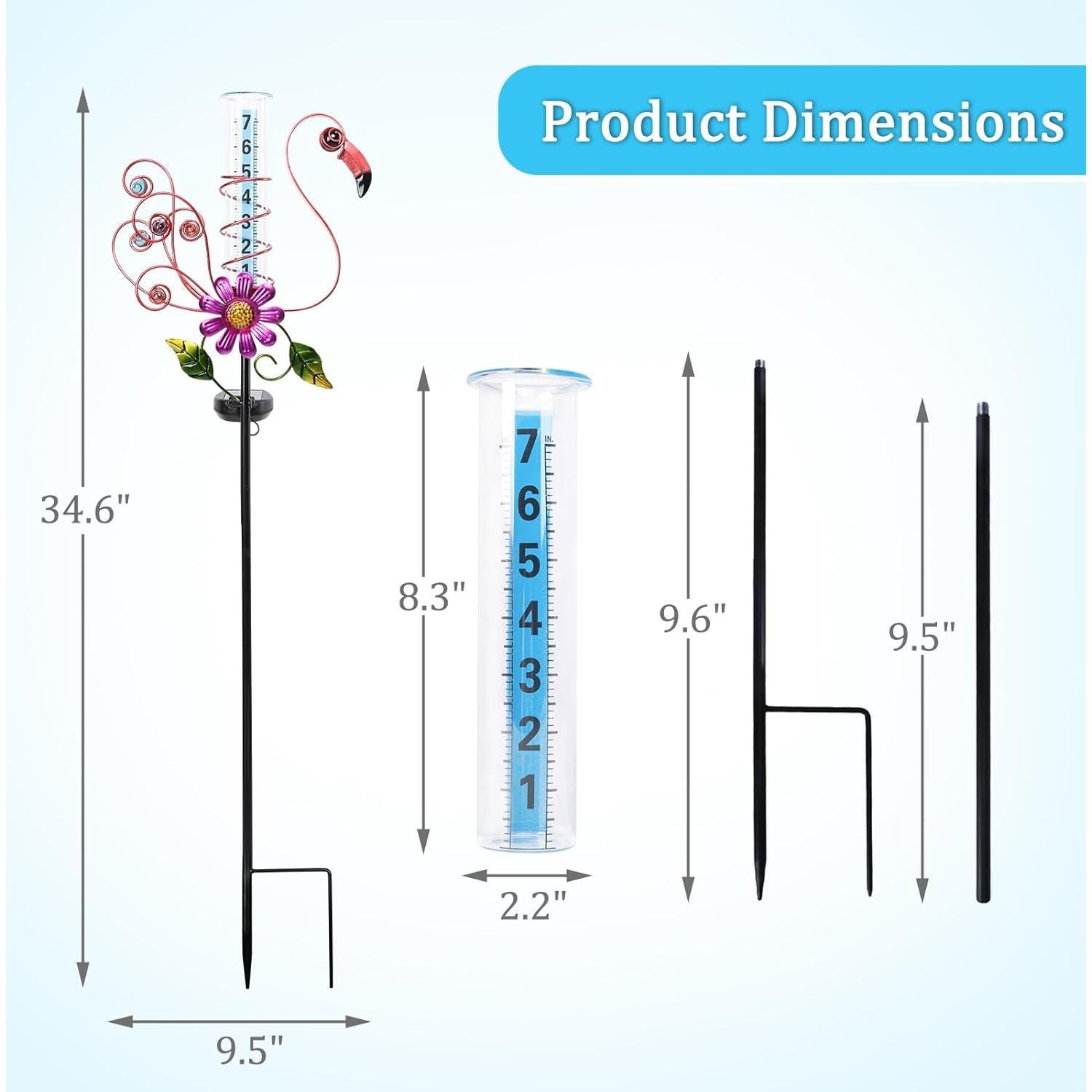 WONDER GARDEN Rain Gauge Outdoor,Freeze Proof Solar Rain Gauges Outdoors Best Rated, Flamingo Decorative Rain Gauge Garden Stake for Yard,Garden,Lawn Decor