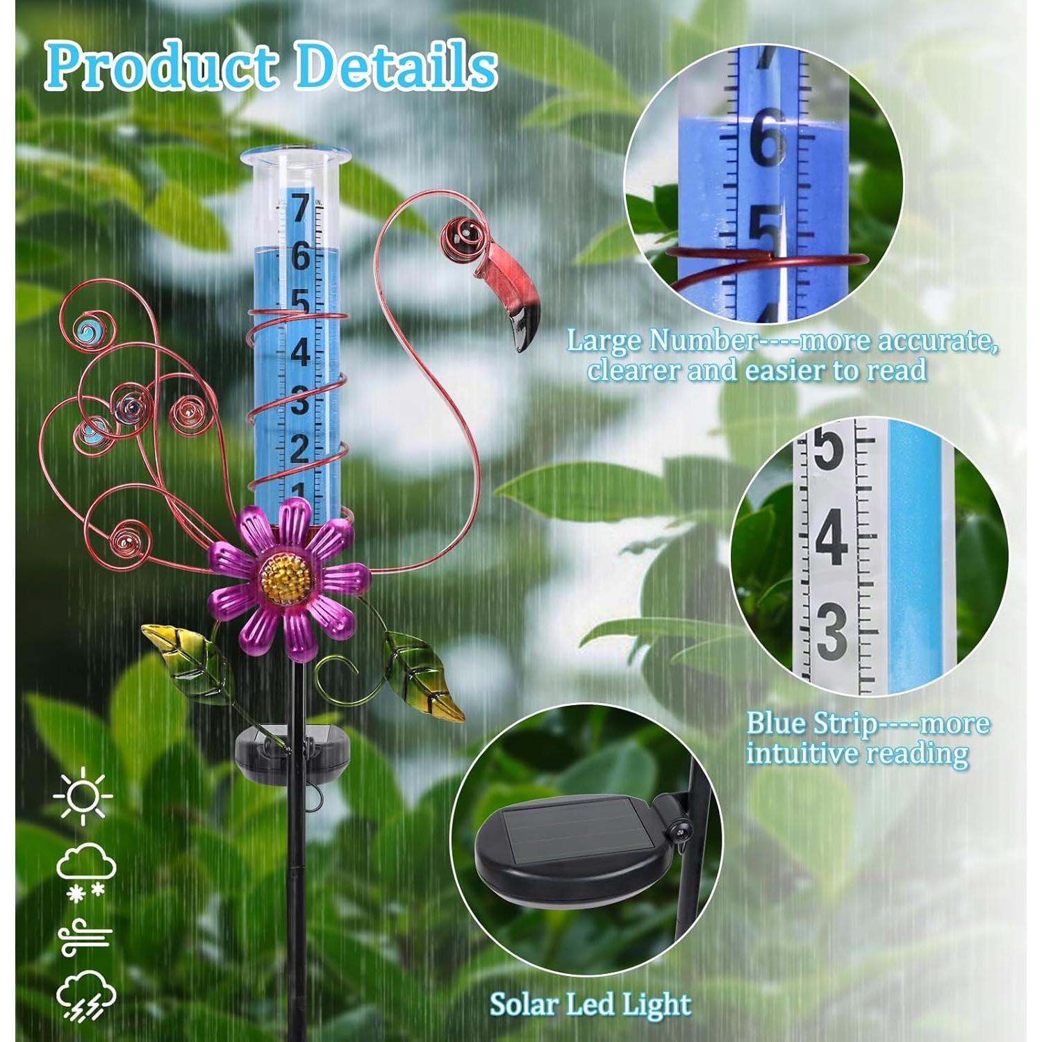 WONDER GARDEN Rain Gauge Outdoor,Freeze Proof Solar Rain Gauges Outdoors Best Rated, Flamingo Decorative Rain Gauge Garden Stake for Yard,Garden,Lawn Decor