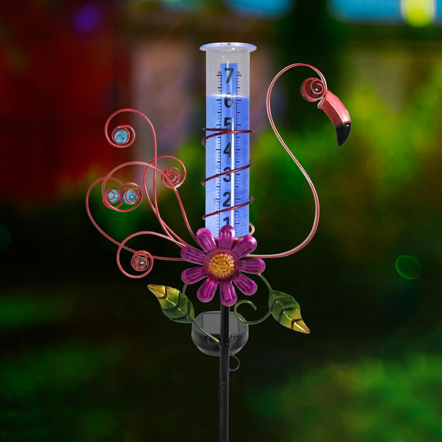 WONDER GARDEN Rain Gauge Outdoor,Freeze Proof Solar Rain Gauges Outdoors Best Rated, Flamingo Decorative Rain Gauge Garden Stake for Yard,Garden,Lawn Decor