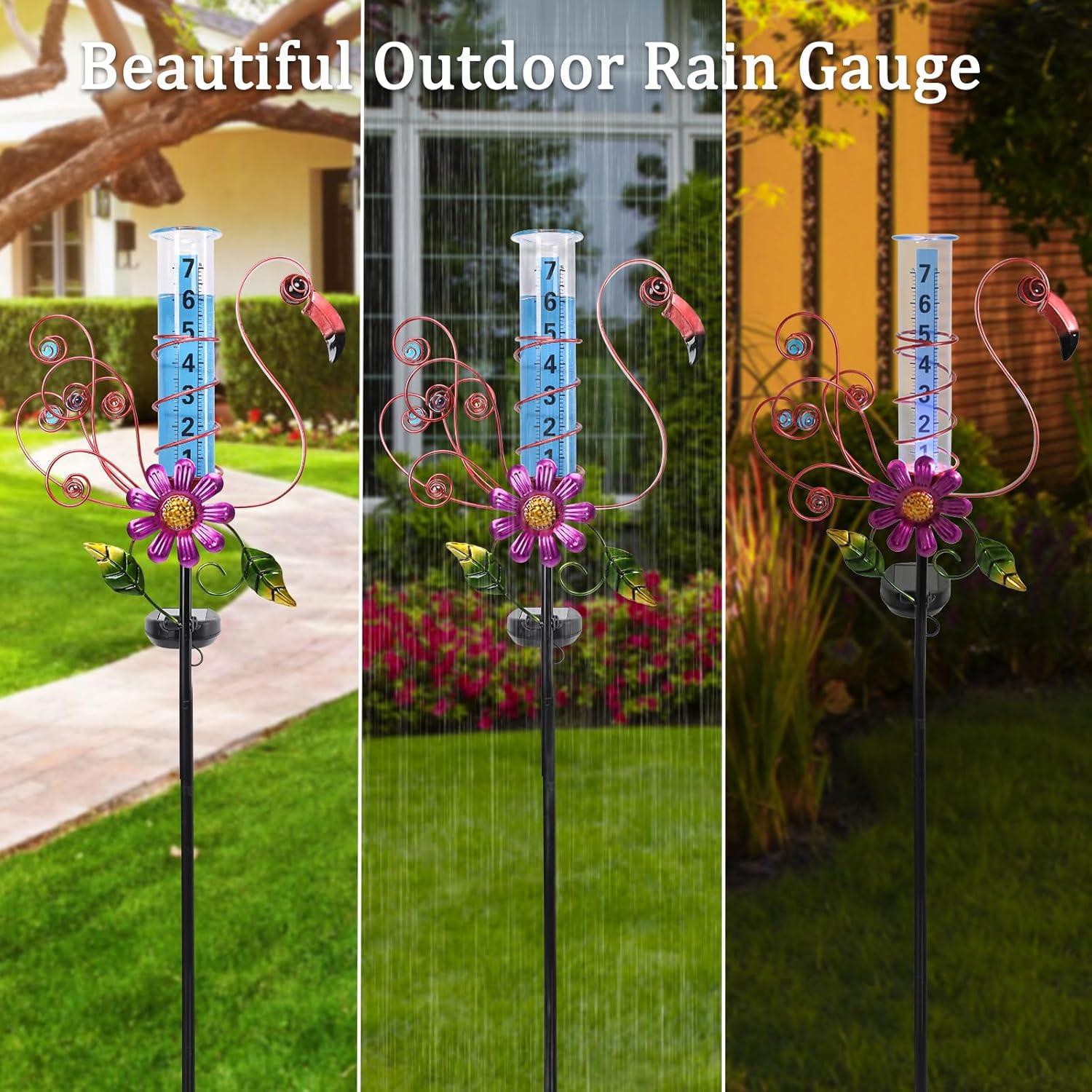 WONDER GARDEN Rain Gauge Outdoor,Freeze Proof Solar Rain Gauges Outdoors Best Rated, Flamingo Decorative Rain Gauge Garden Stake for Yard,Garden,Lawn Decor