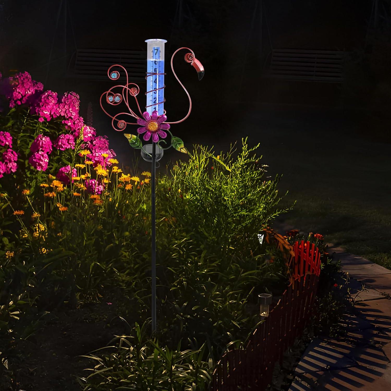 WONDER GARDEN Rain Gauge Outdoor,Freeze Proof Solar Rain Gauges Outdoors Best Rated, Flamingo Decorative Rain Gauge Garden Stake for Yard,Garden,Lawn Decor
