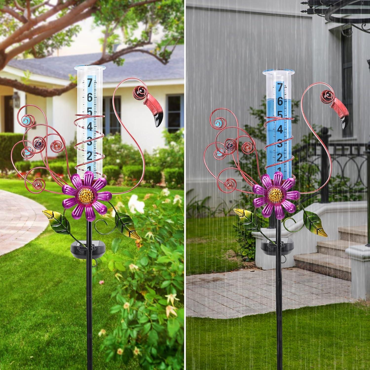 WONDER GARDEN Rain Gauge Outdoor,Freeze Proof Solar Rain Gauges Outdoors Best Rated, Flamingo Decorative Rain Gauge Garden Stake for Yard,Garden,Lawn Decor