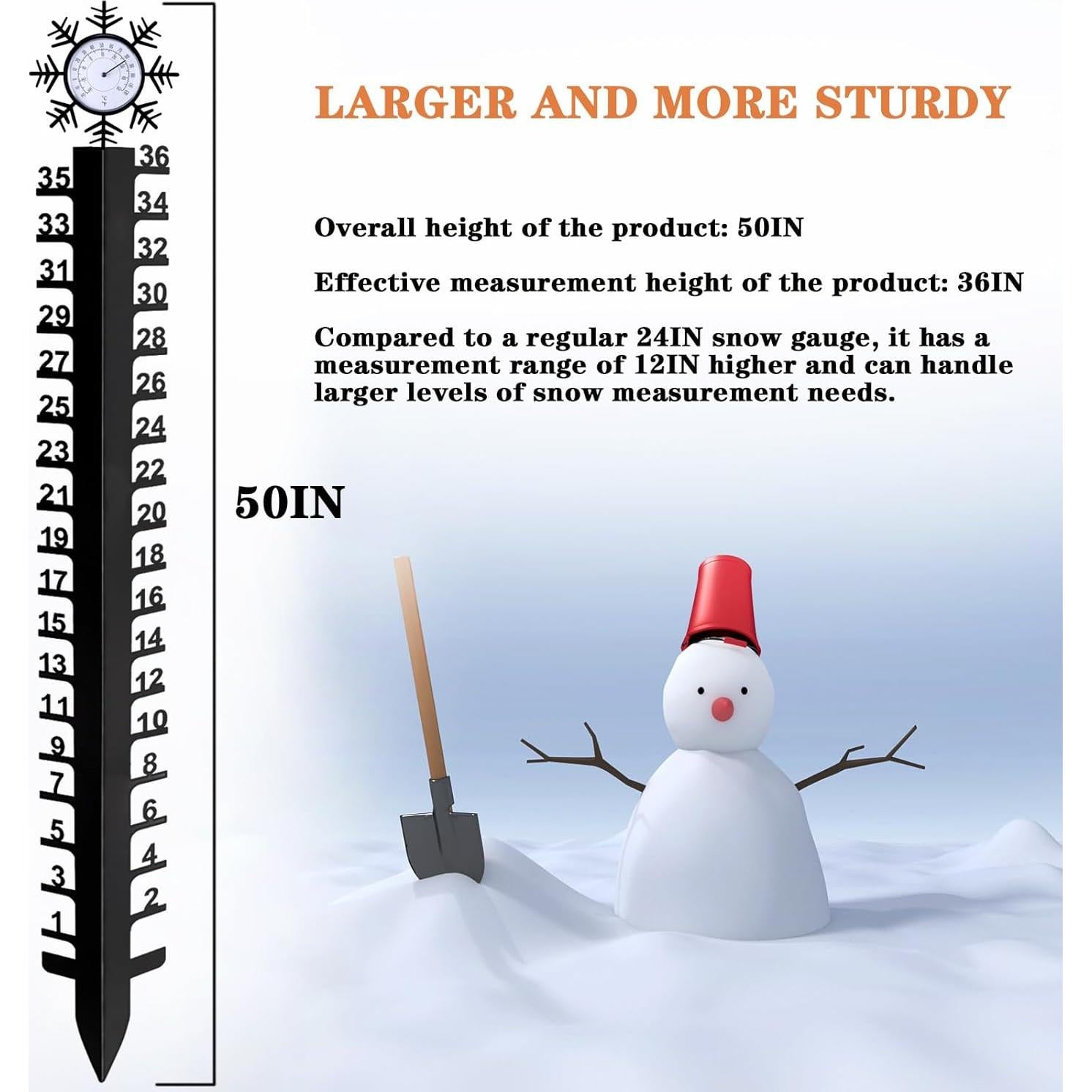Medidor de Nieve JMBay 91.44 cm con Termómetro para Jardín
