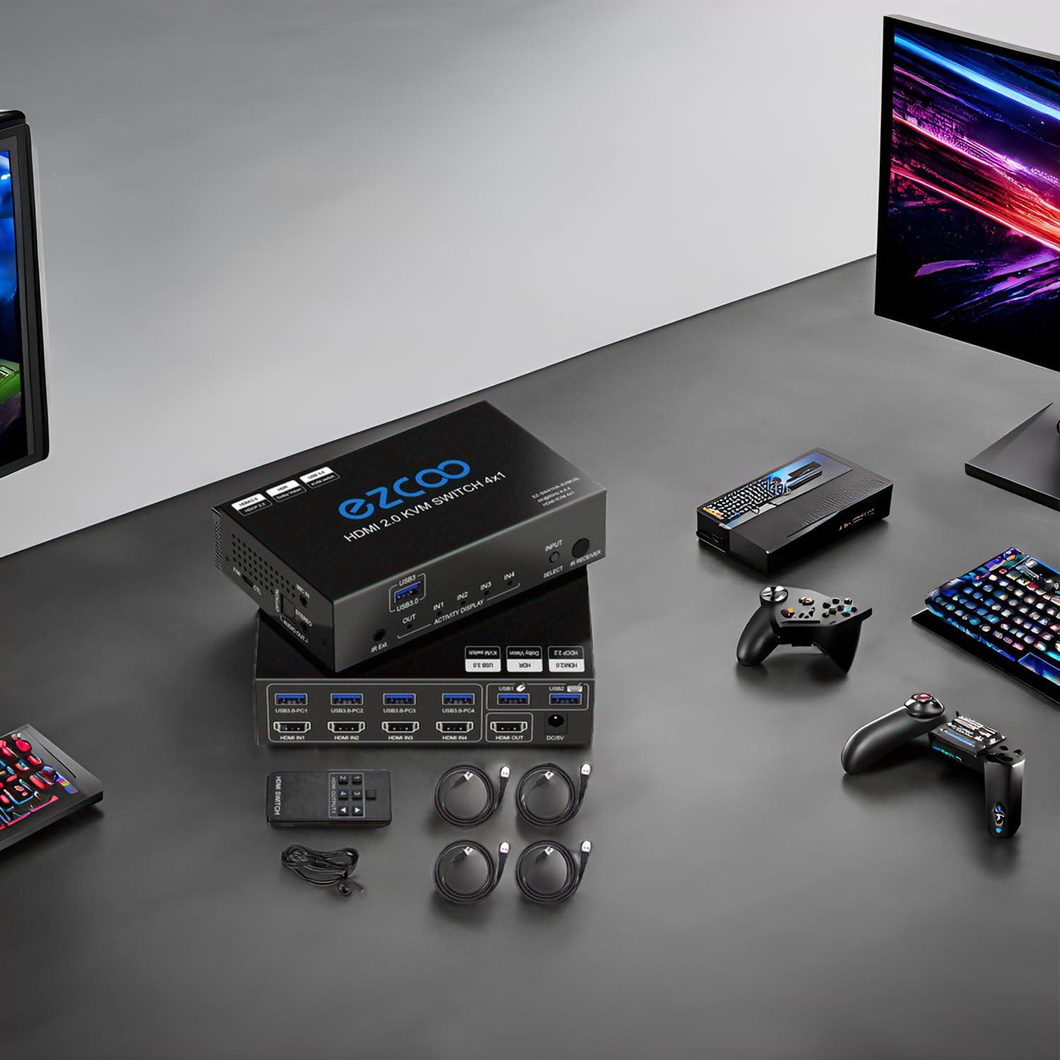 Interruptor KVM HDMI 4x1 EZCOOTECH 4 Puertos USB 3.0 4K 60Hz