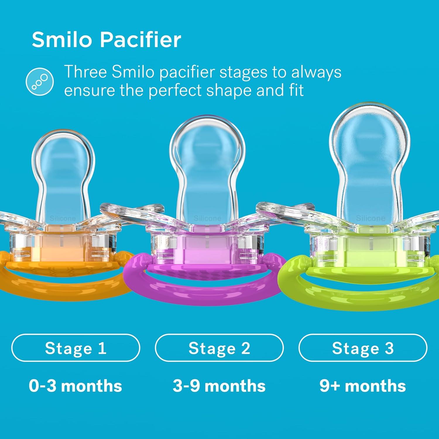 Chupete Smilo Baby Ortodóntico 9+ Meses - Paquete de 3 Silicona