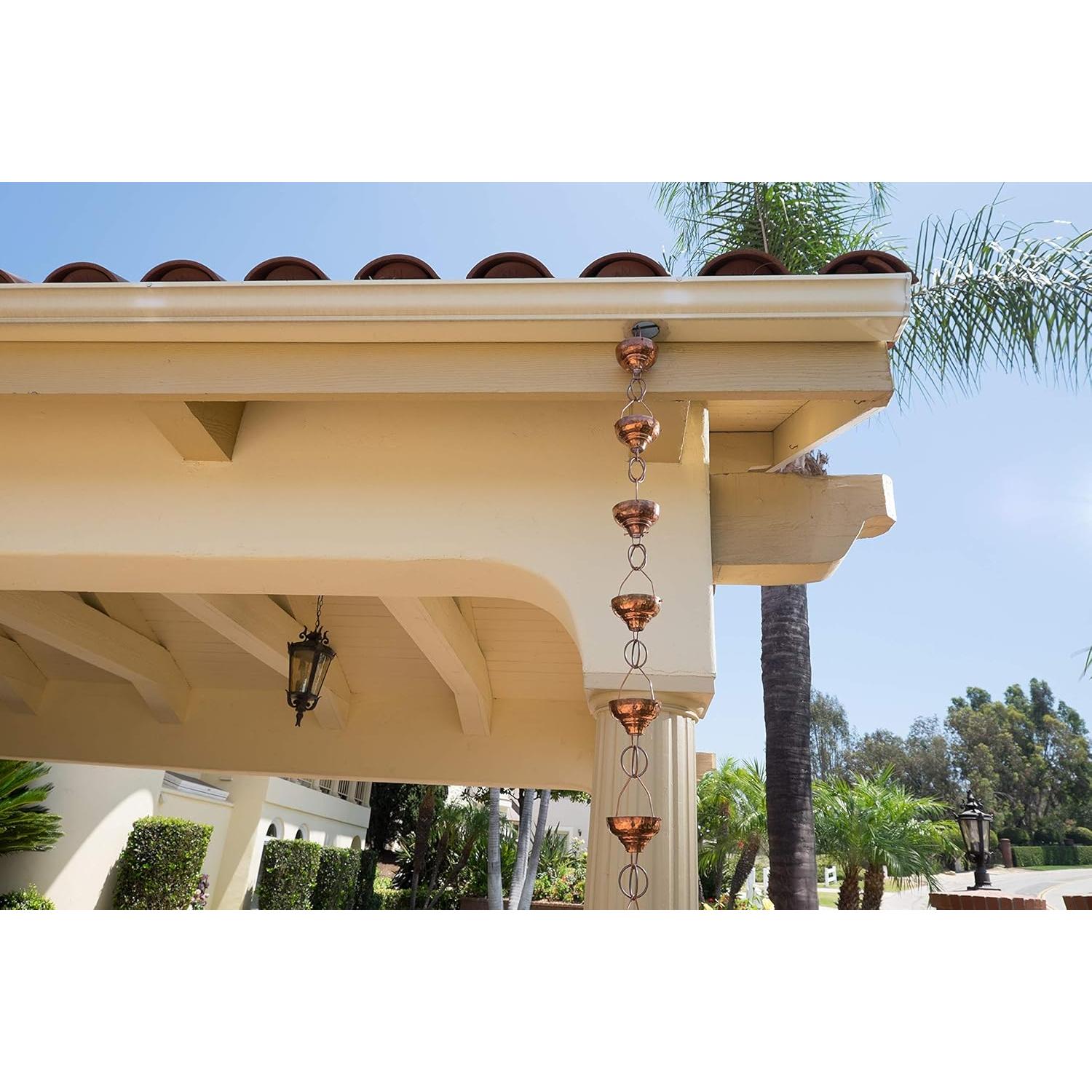 Cadena de Lluvia Monarch de Cobre Puro 2.6m con Tazas Martilladas