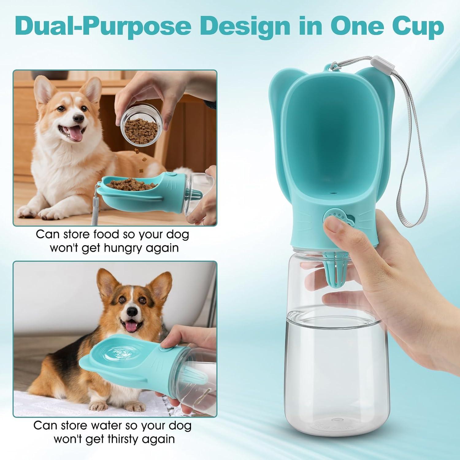 Botella de Agua Portátil para Perros ZESTEFY 550ml con Comedero