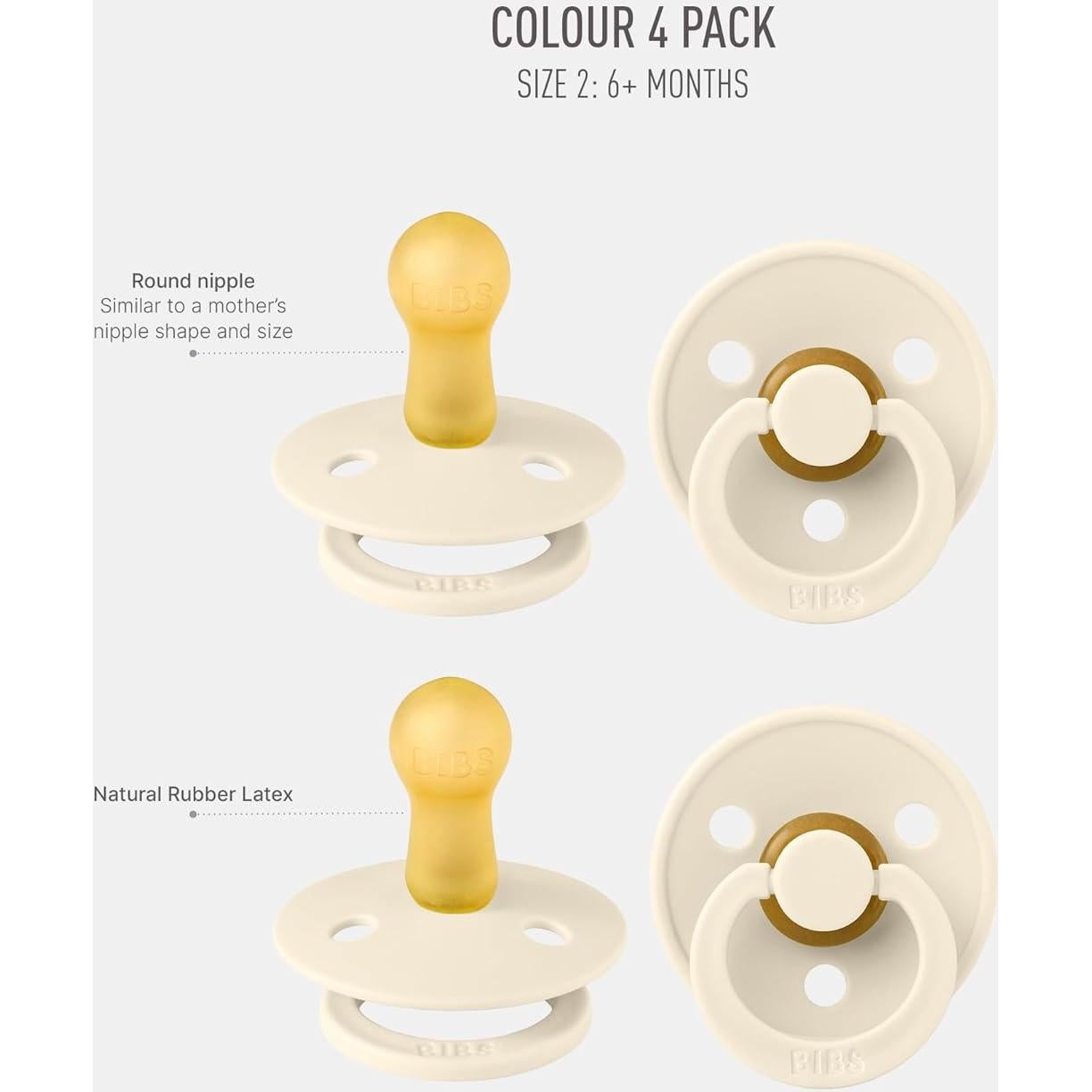 Chupete BIBS Colour 4-Pack Marfil 6-18 Meses Libre de BPA