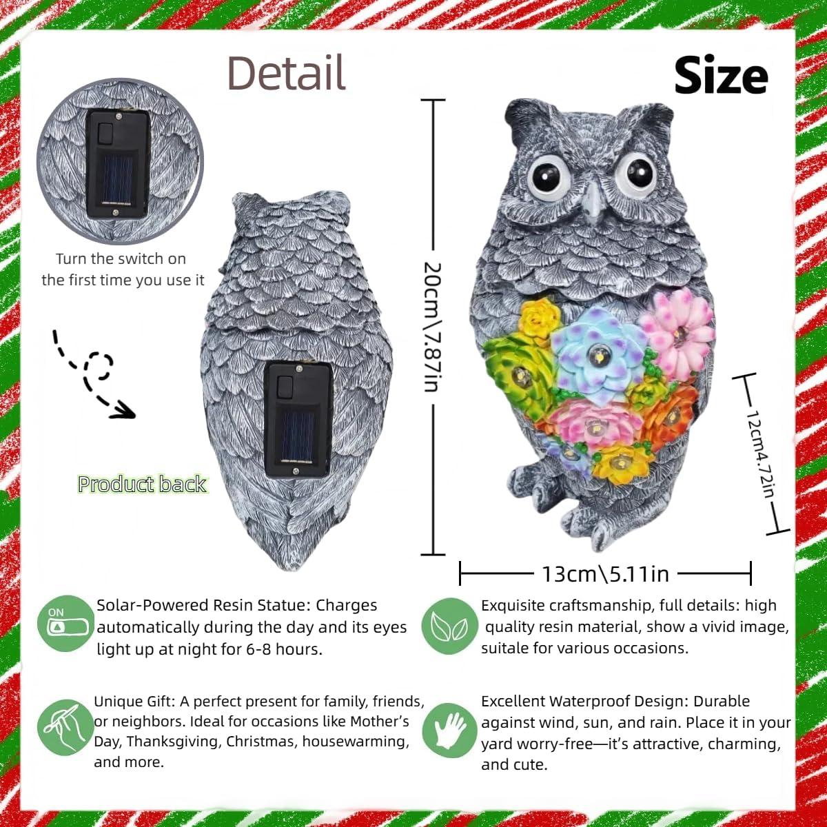 Estatua de Jardín Solar Búho Jy.Cozy con Luz LED 20.1 cm