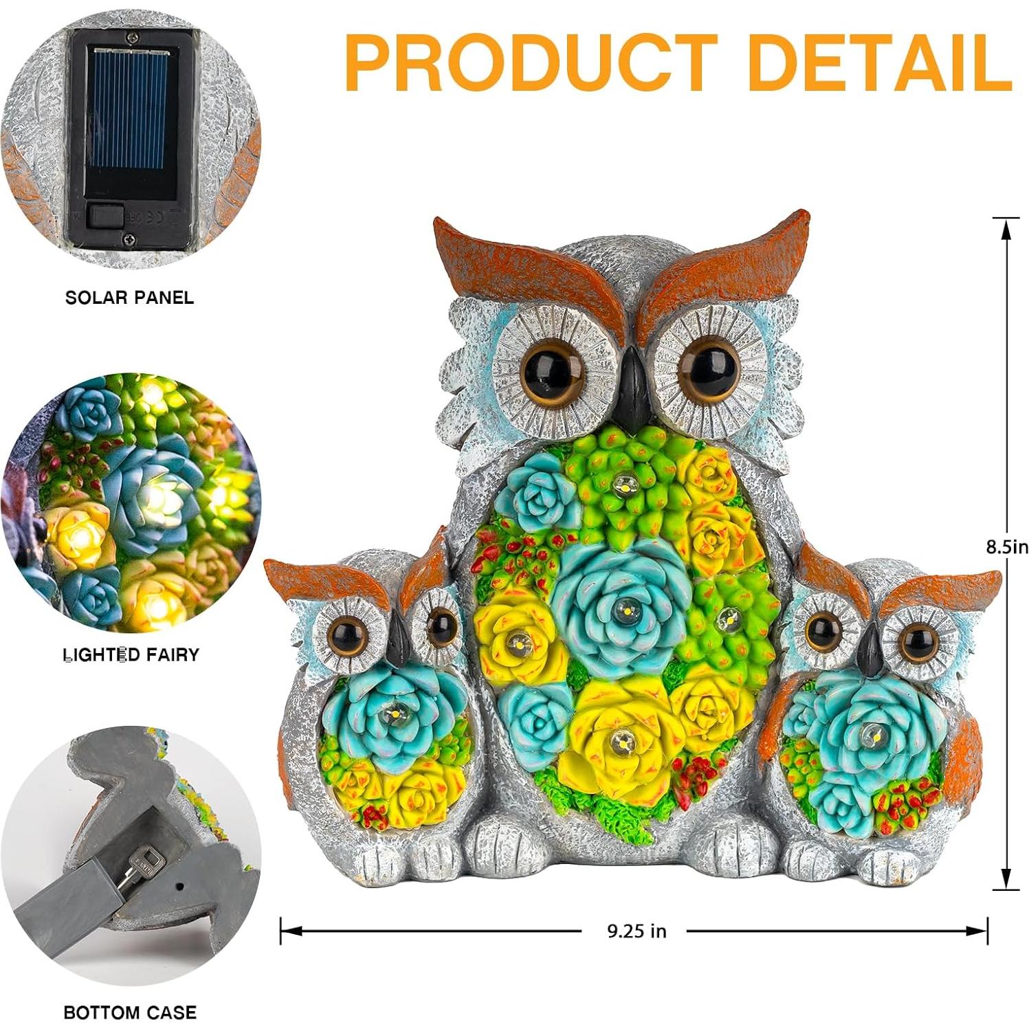 Luces de Estatua Solar Candieslife Búho con LED para Jardín