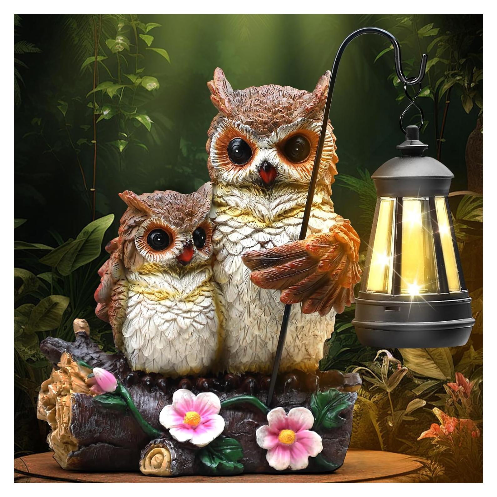 Estatua de Búhos de Jardín Json con Luz Solar LED 17cm