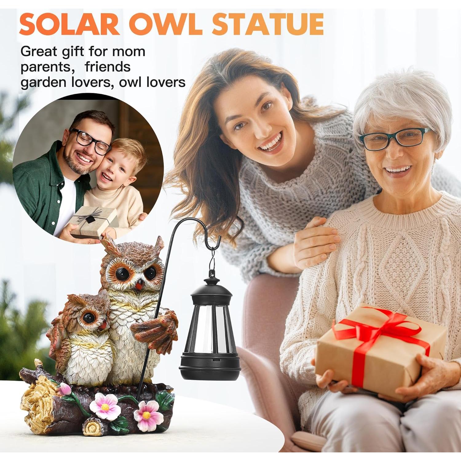 Estatua de Búhos de Jardín Json con Luz Solar LED 17cm