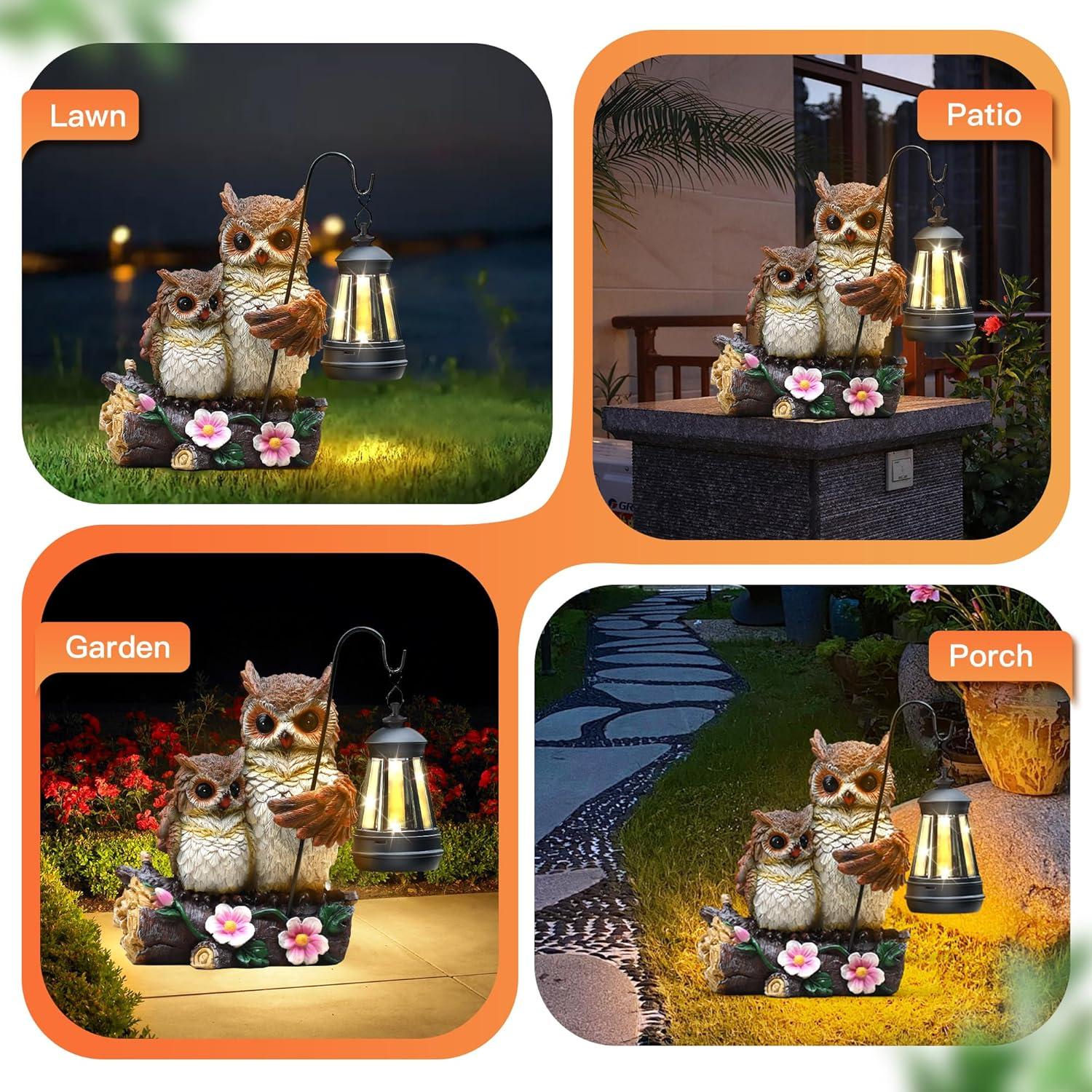 Estatua de Búhos de Jardín Json con Luz Solar LED 17cm