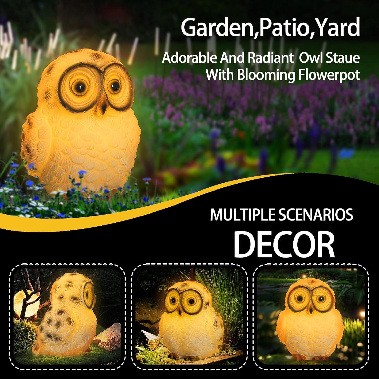 Estatua de Búho Solar RZ.Joyo con Luz LED Cálida 11x14x14.5cm