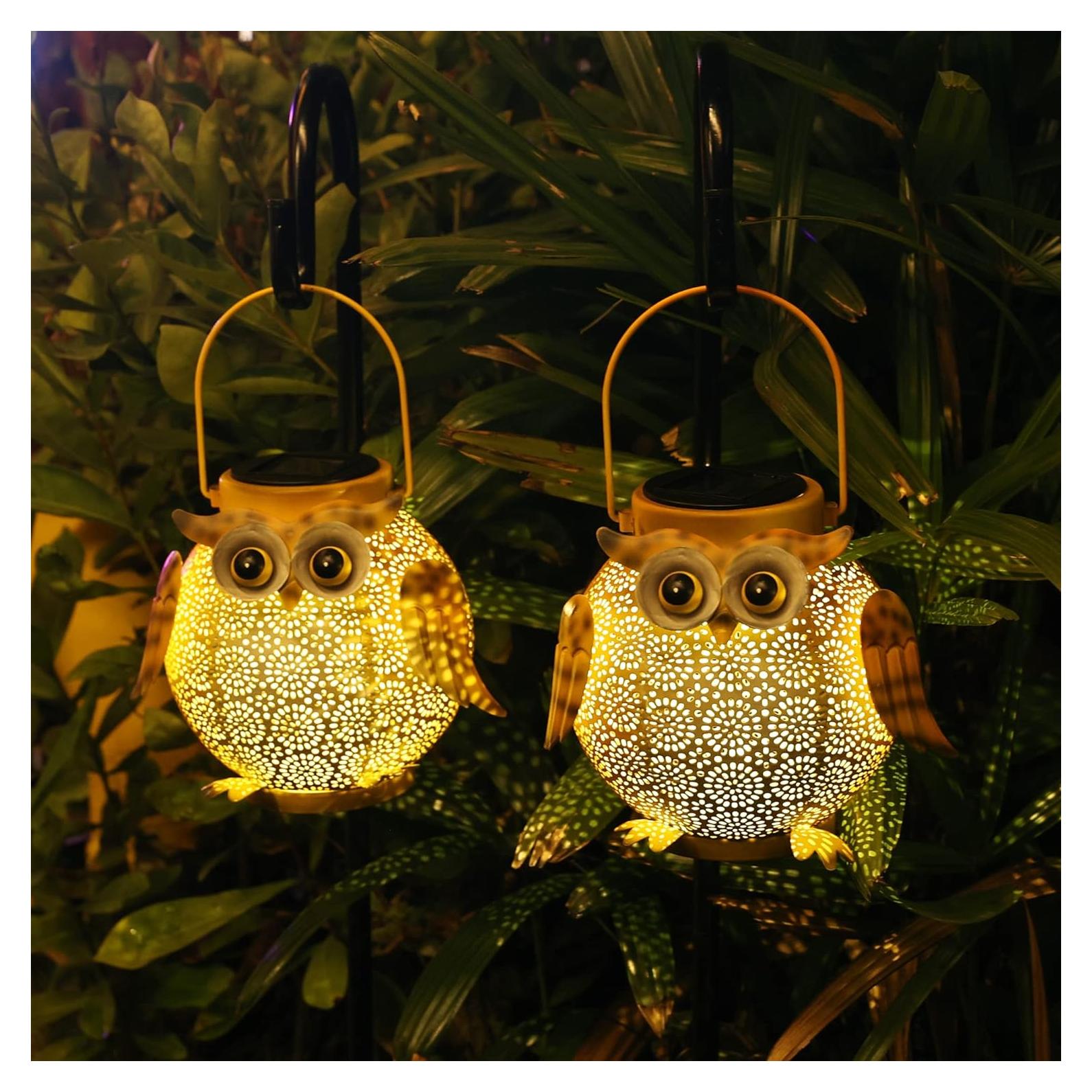 Paquete de 2 Linternas Solares Colgantes Búho - Metal IP44