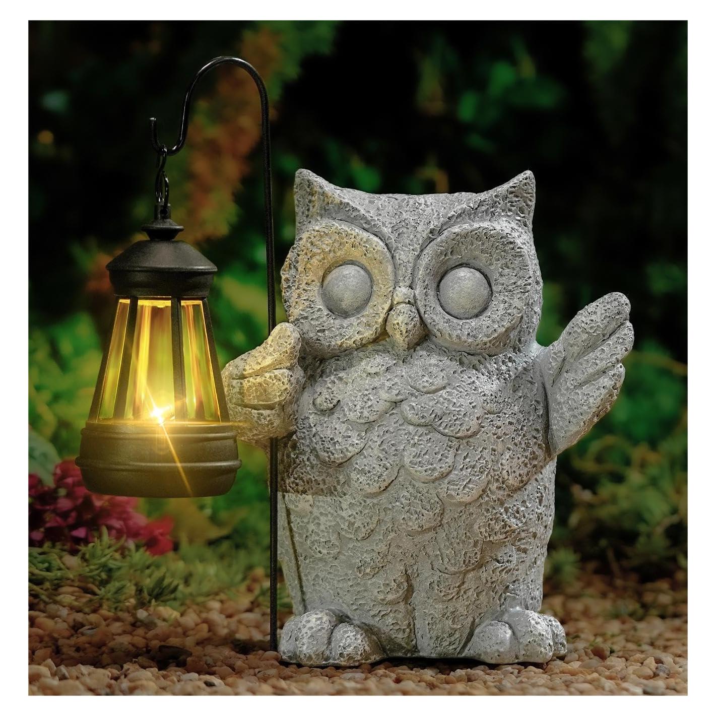 Estatua de Jardín Solar Búho QZHP con Luz LED 20 cm