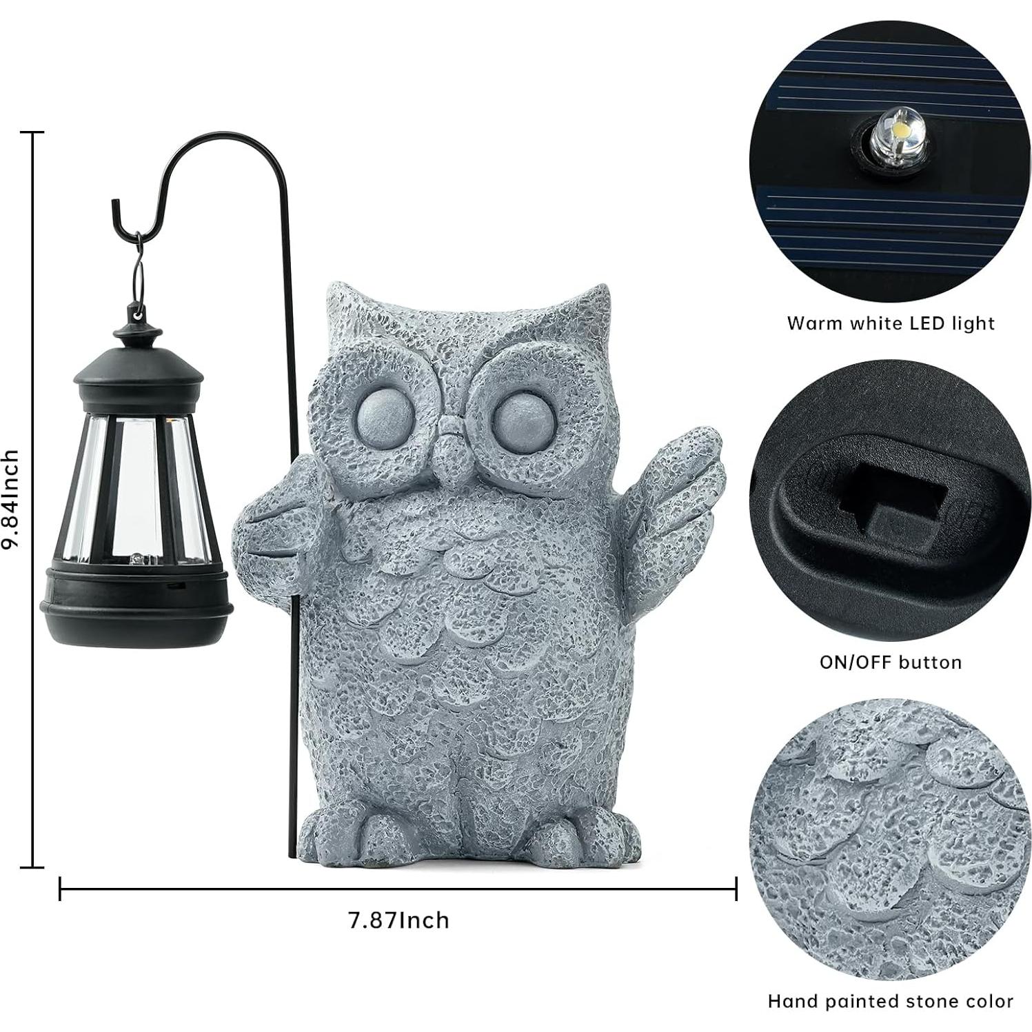 Estatua de Jardín Solar Búho QZHP con Luz LED 20 cm