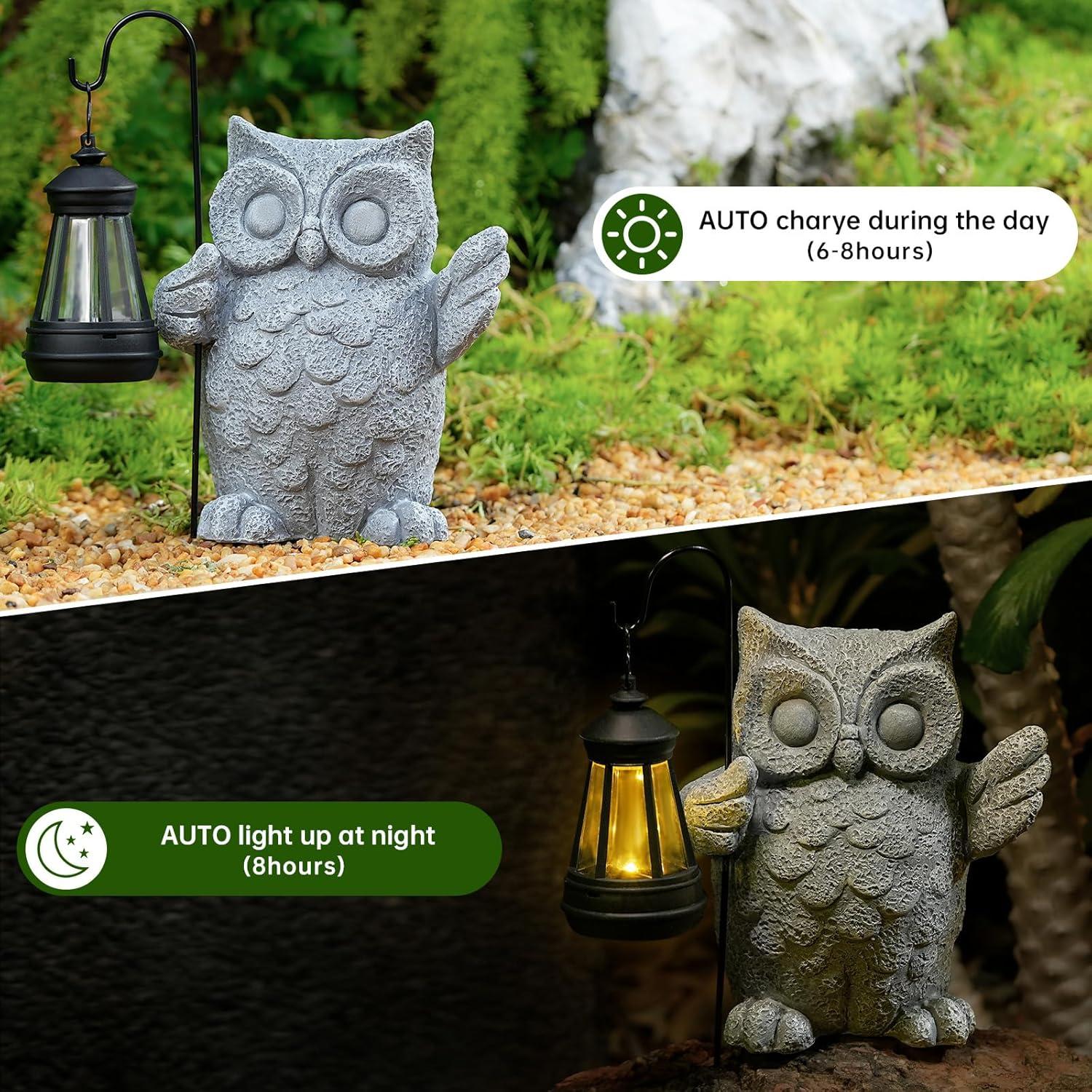 Estatua de Jardín Solar Búho QZHP con Luz LED 20 cm