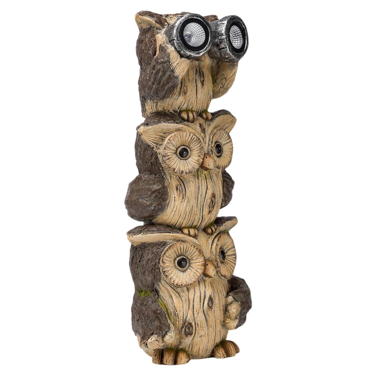 Estatua de Jardín Búhos Binoculares Solar Alpine 63.5 cm