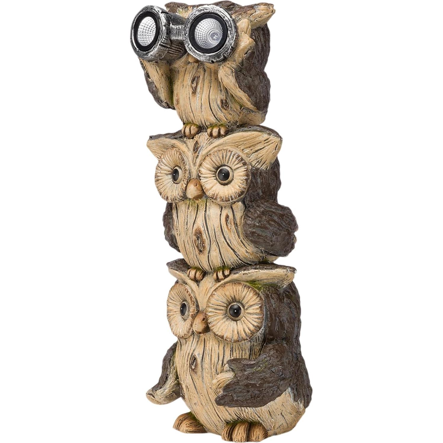 Estatua de Jardín Búhos Binoculares Solar Alpine 63.5 cm