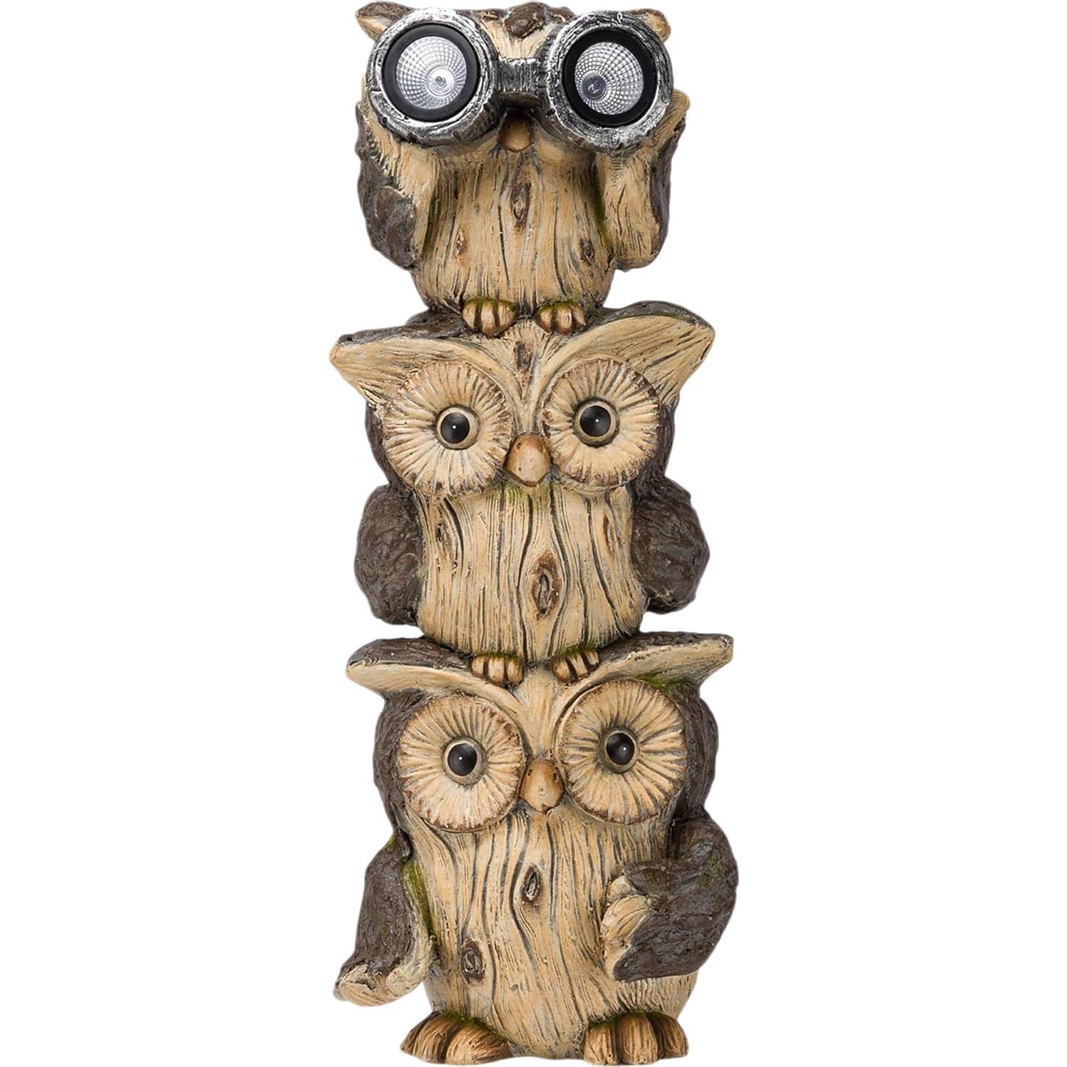 Estatua de Jardín Búhos Binoculares Solar Alpine 63.5 cm