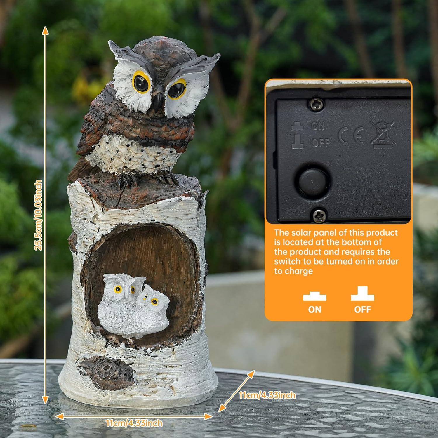 Estatua Solar de Búho Euiroet 24 cm para Jardín Exterior