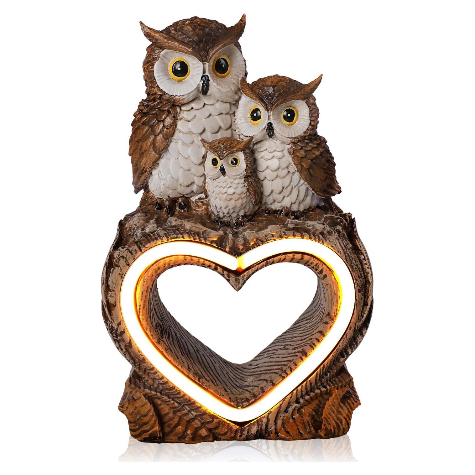 Estatua Solar de Búho Gris de Resina para Jardín 21.6cm