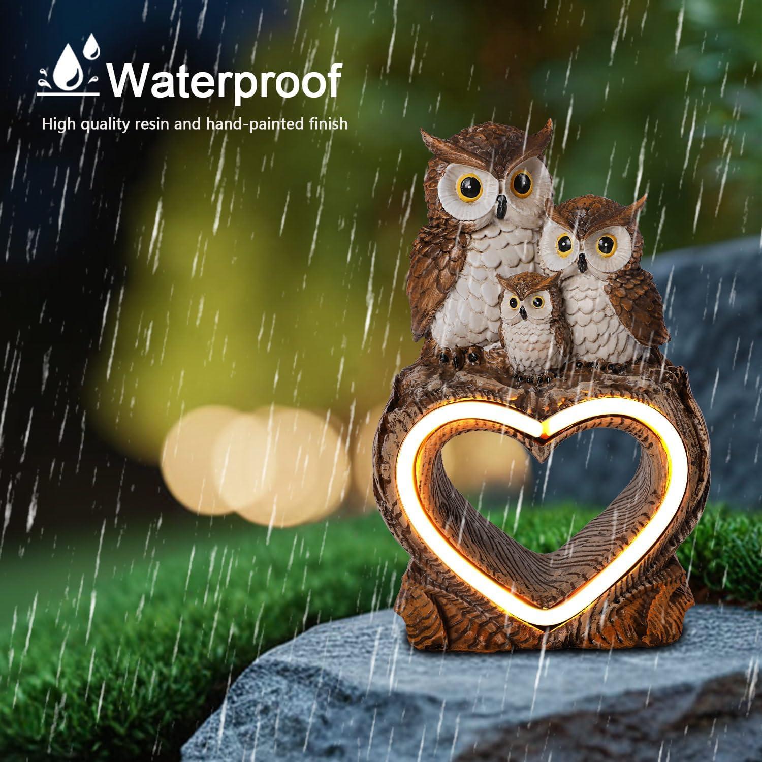 Estatua Solar de Búho Gris de Resina para Jardín 21.6cm