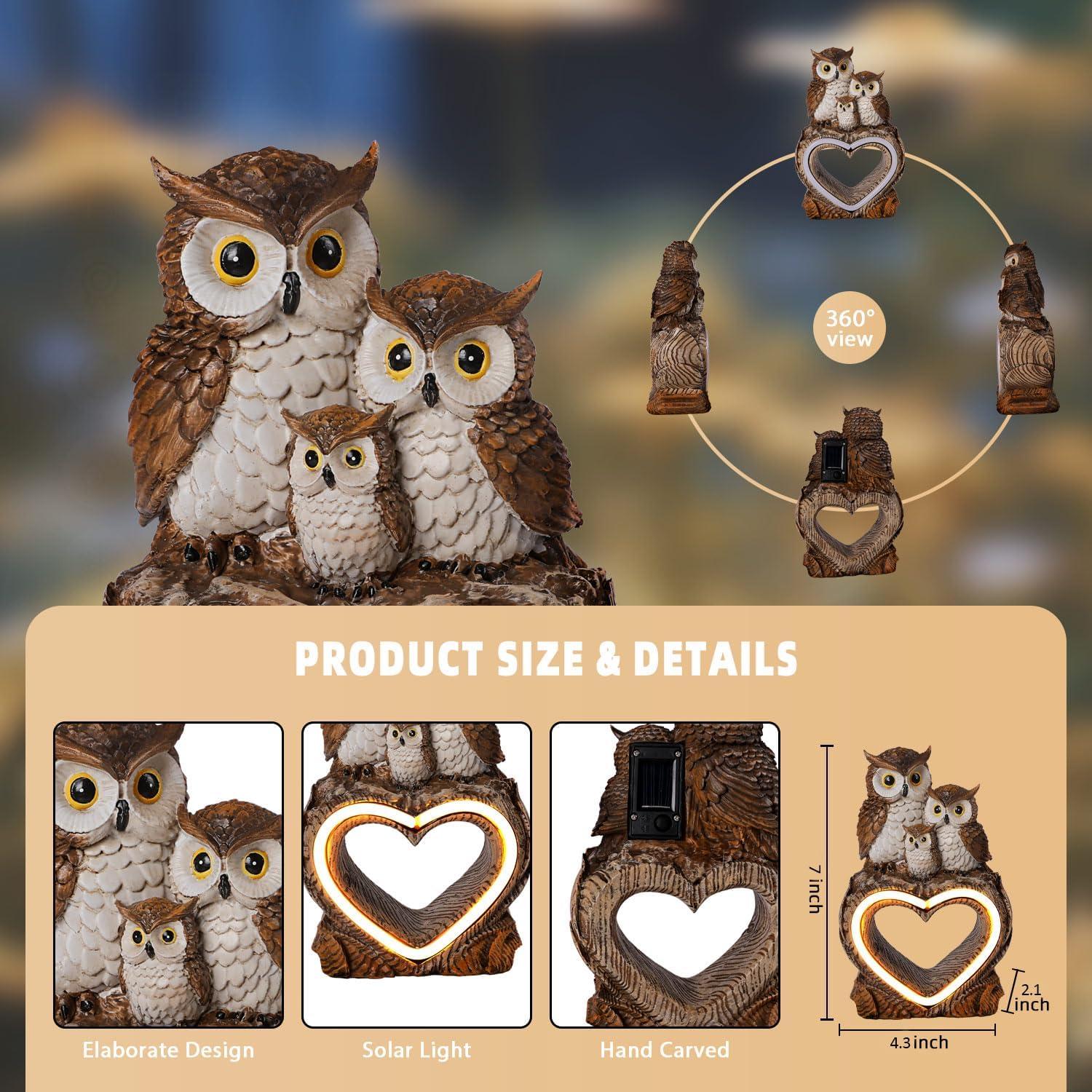 Estatua Solar de Búho Gris de Resina para Jardín 21.6cm