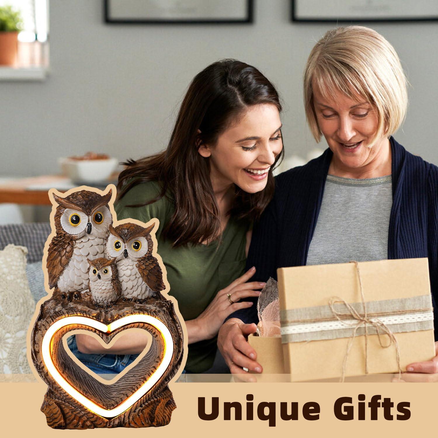 Estatua Solar de Búho Gris de Resina para Jardín 21.6cm