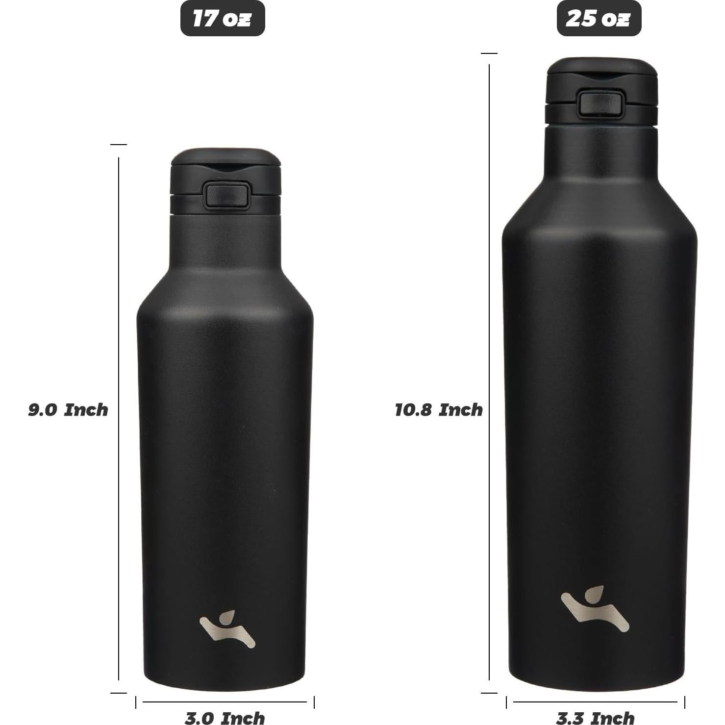 Botella de Agua Aislada Konokyo 0.5L Doble Pared Acero Inoxidable Negro