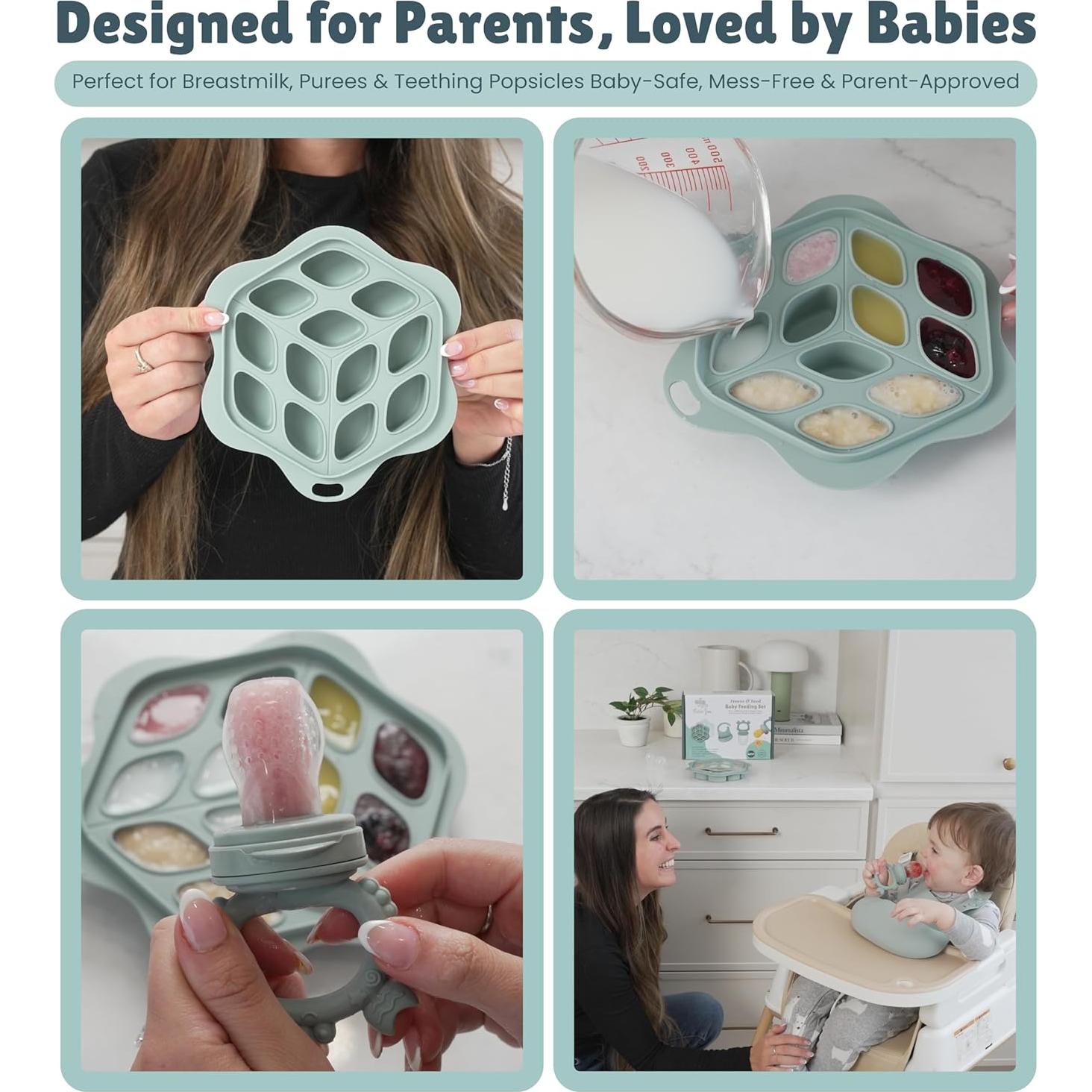 Conjunto Alimentador de Frutas Bebés - Babero Silicona Verde