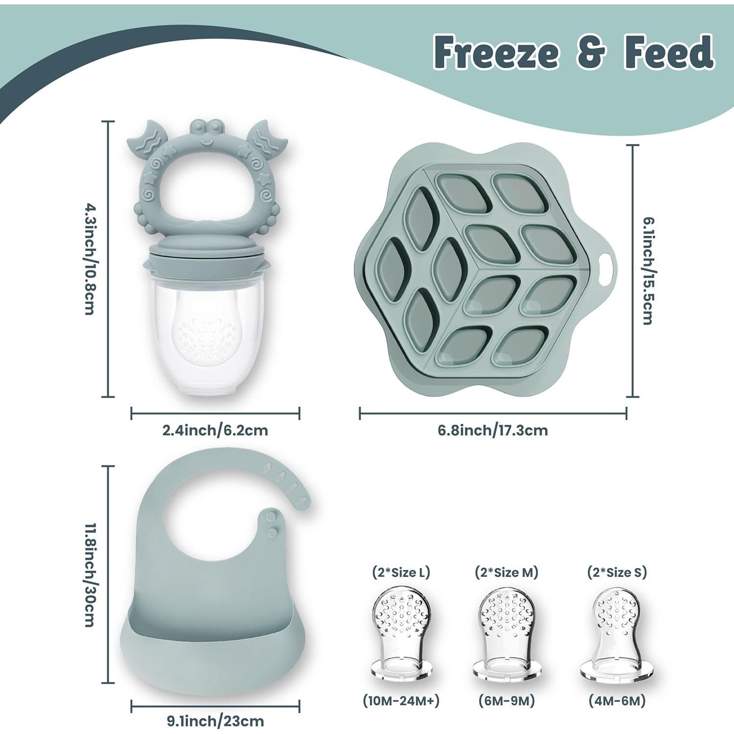 Conjunto Alimentador de Frutas Bebés - Babero Silicona Verde