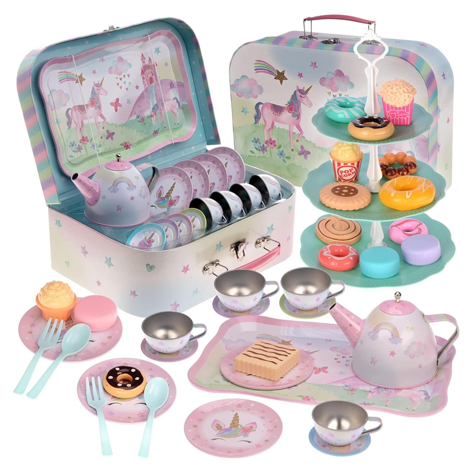 Juego de té de hojalata Jewelkeeper 42 piezas unicornio