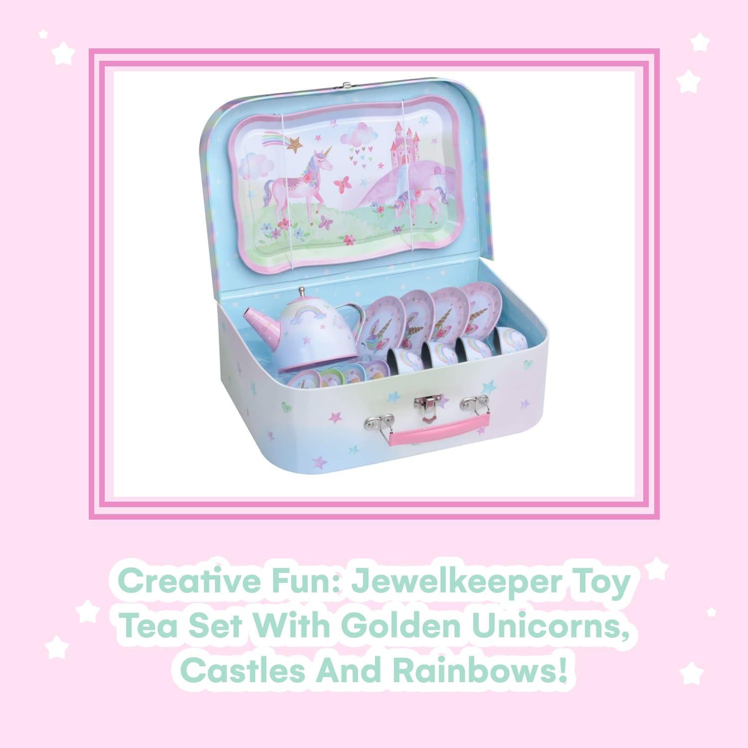 Juego de té de hojalata Jewelkeeper 42 piezas unicornio