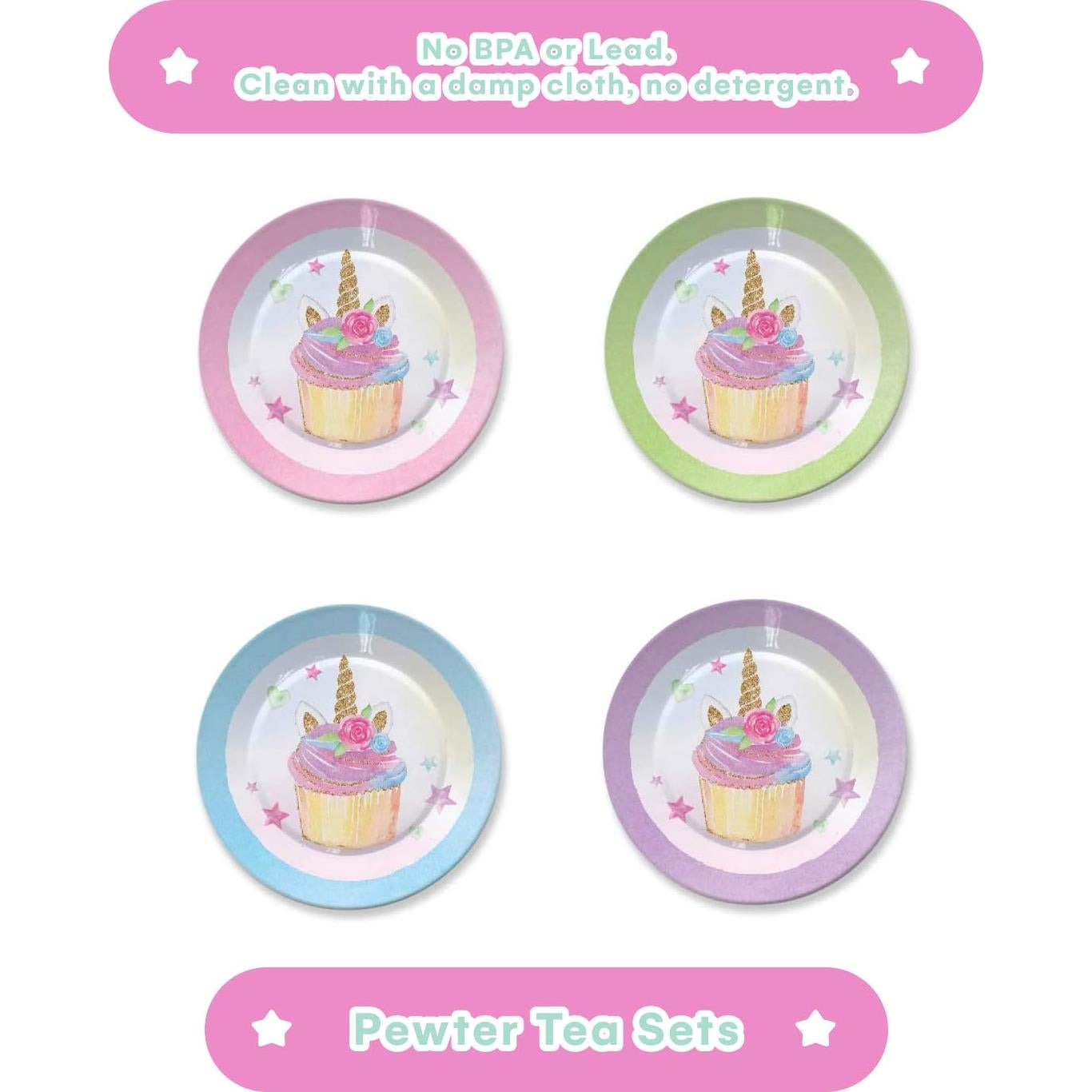 Juego de té de hojalata Jewelkeeper 42 piezas unicornio