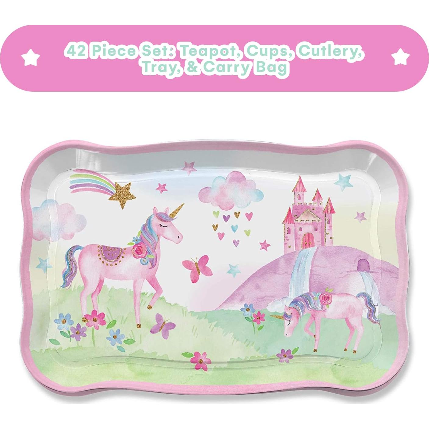 Juego de té de hojalata Jewelkeeper 42 piezas unicornio