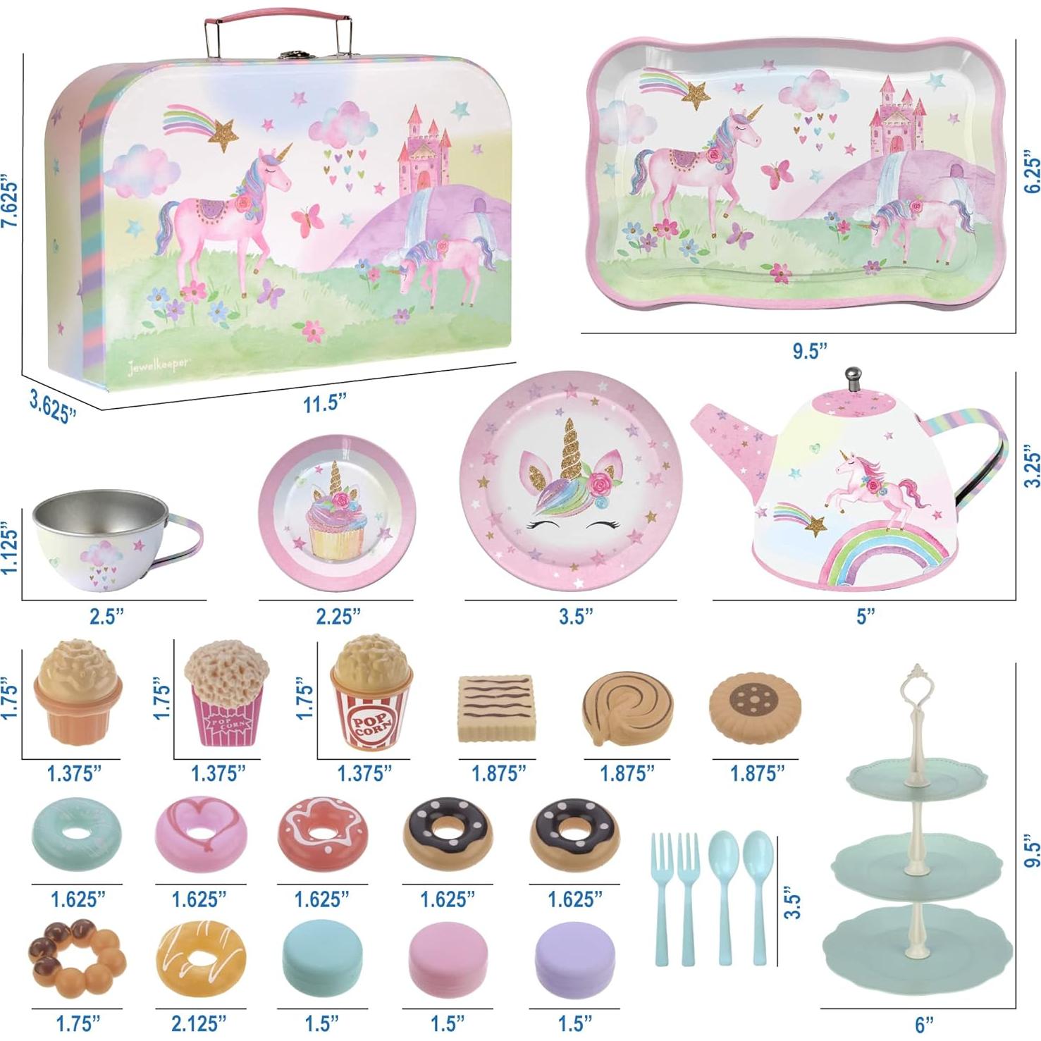 Juego de té de hojalata Jewelkeeper 42 piezas unicornio