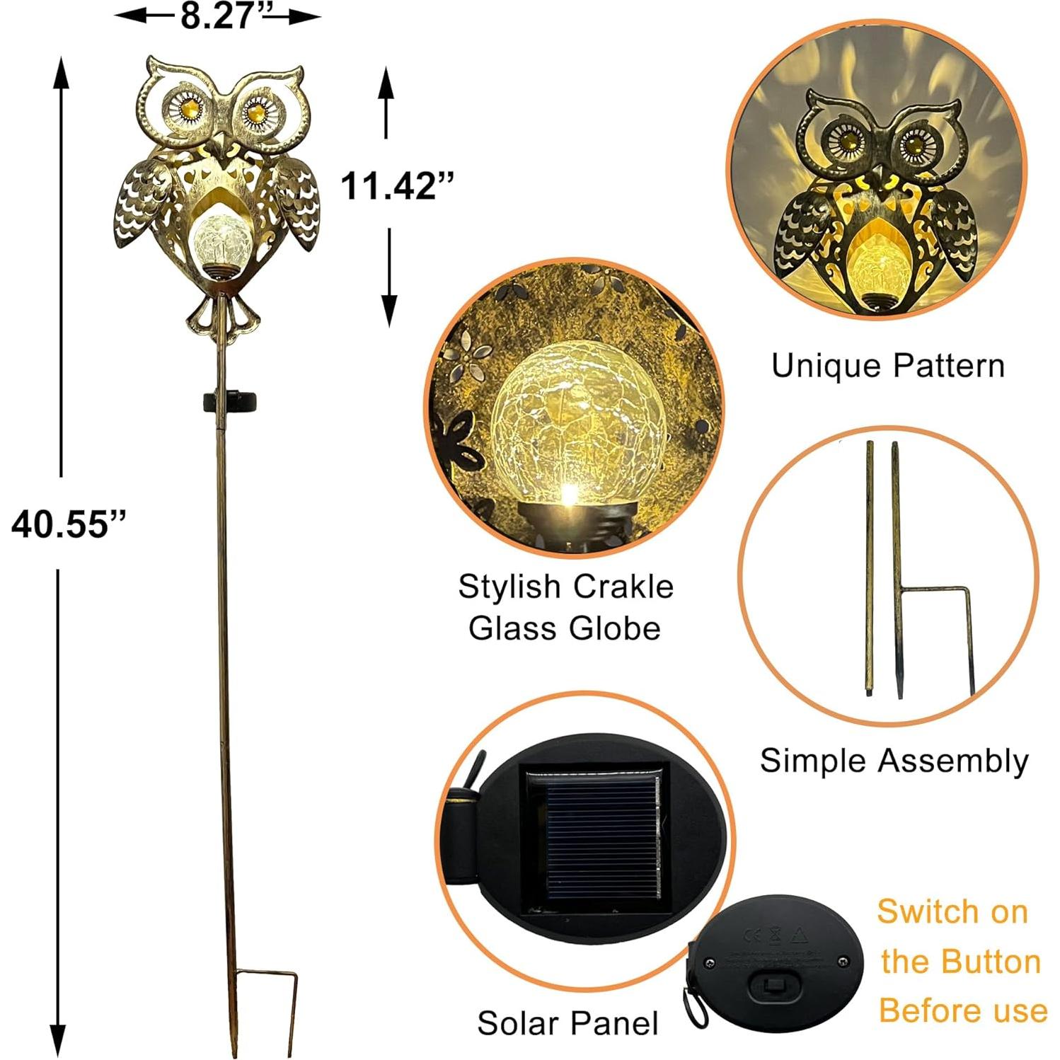 Estaca de Luz Solar Búho ARTCOS Impermeable 102.87 cm