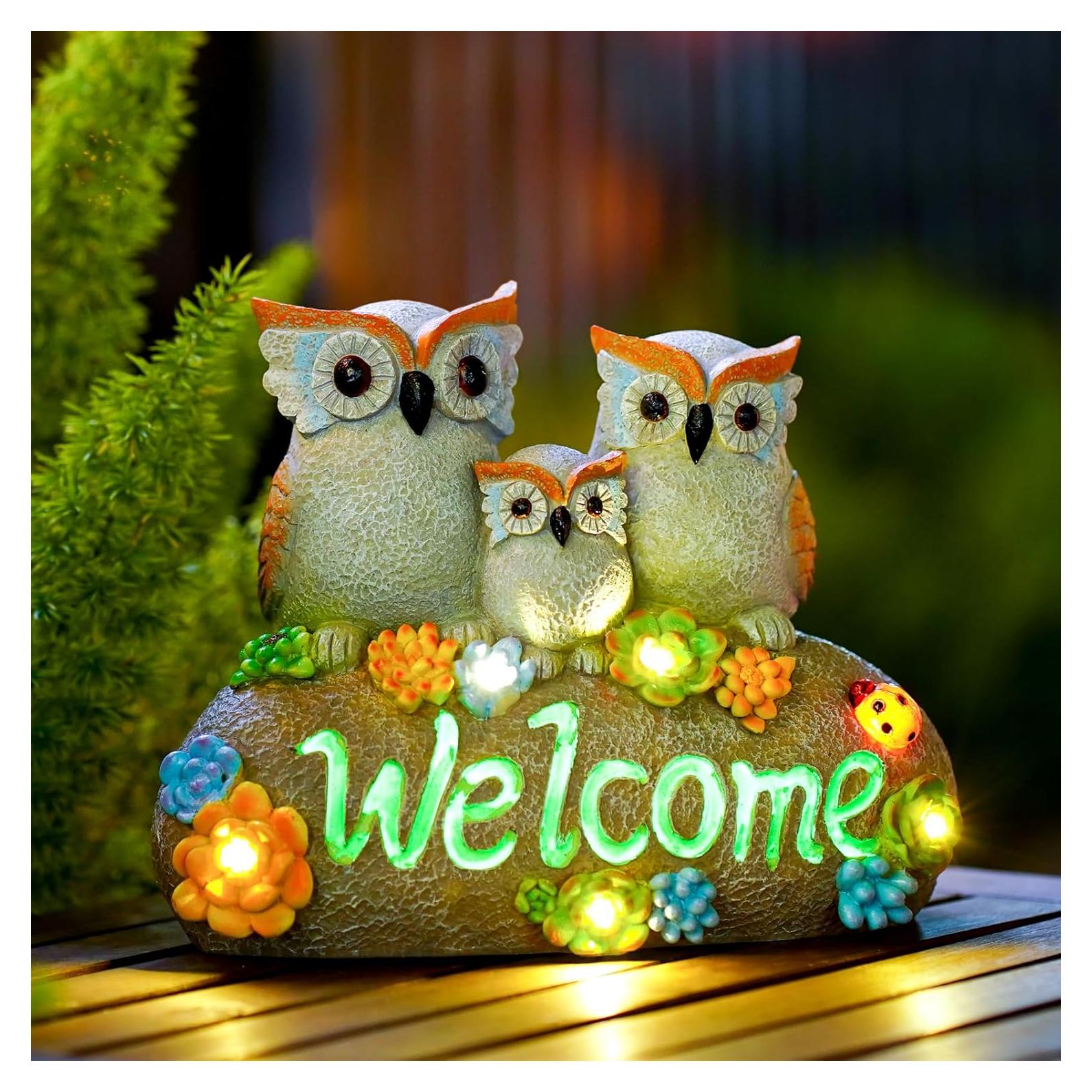 Estatua de Jardín Solar Nacome Búho de Bienvenida 20.5cm