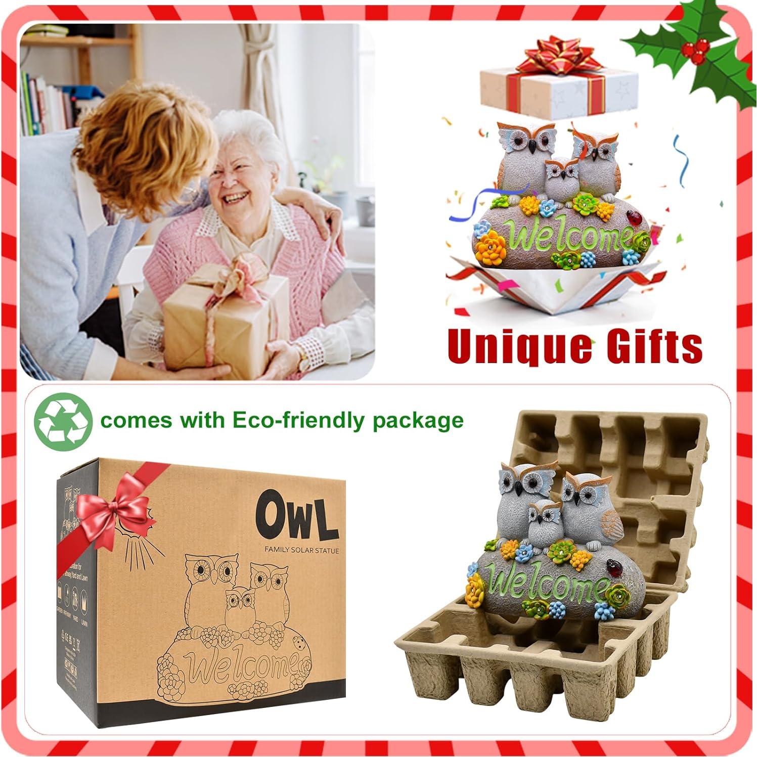 Estatua de Jardín Solar Nacome Búho de Bienvenida 20.5cm