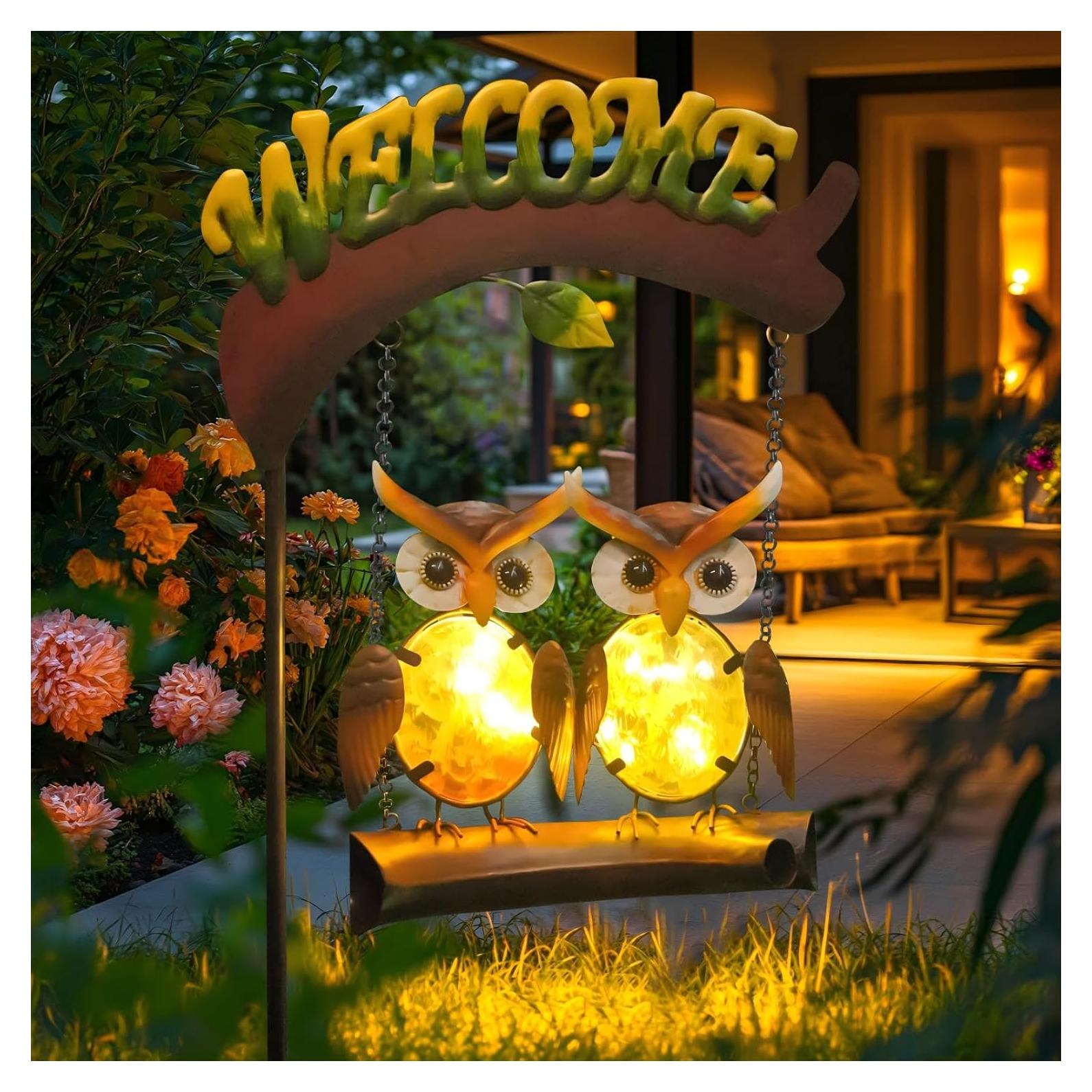 Luces Solares Decorativas HONGLAND Búho para Jardín 30.5x12.2cm
