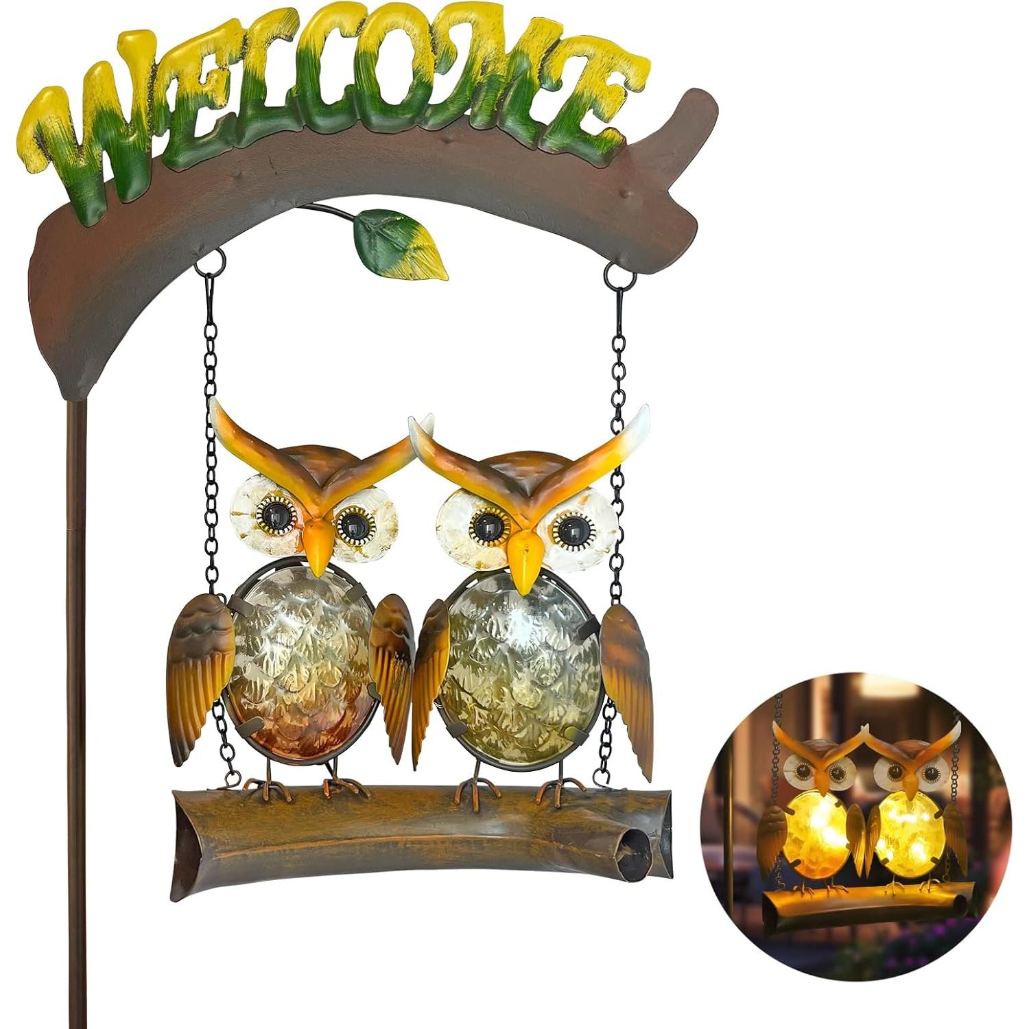 Luces Solares Decorativas HONGLAND Búho para Jardín 30.5x12.2cm