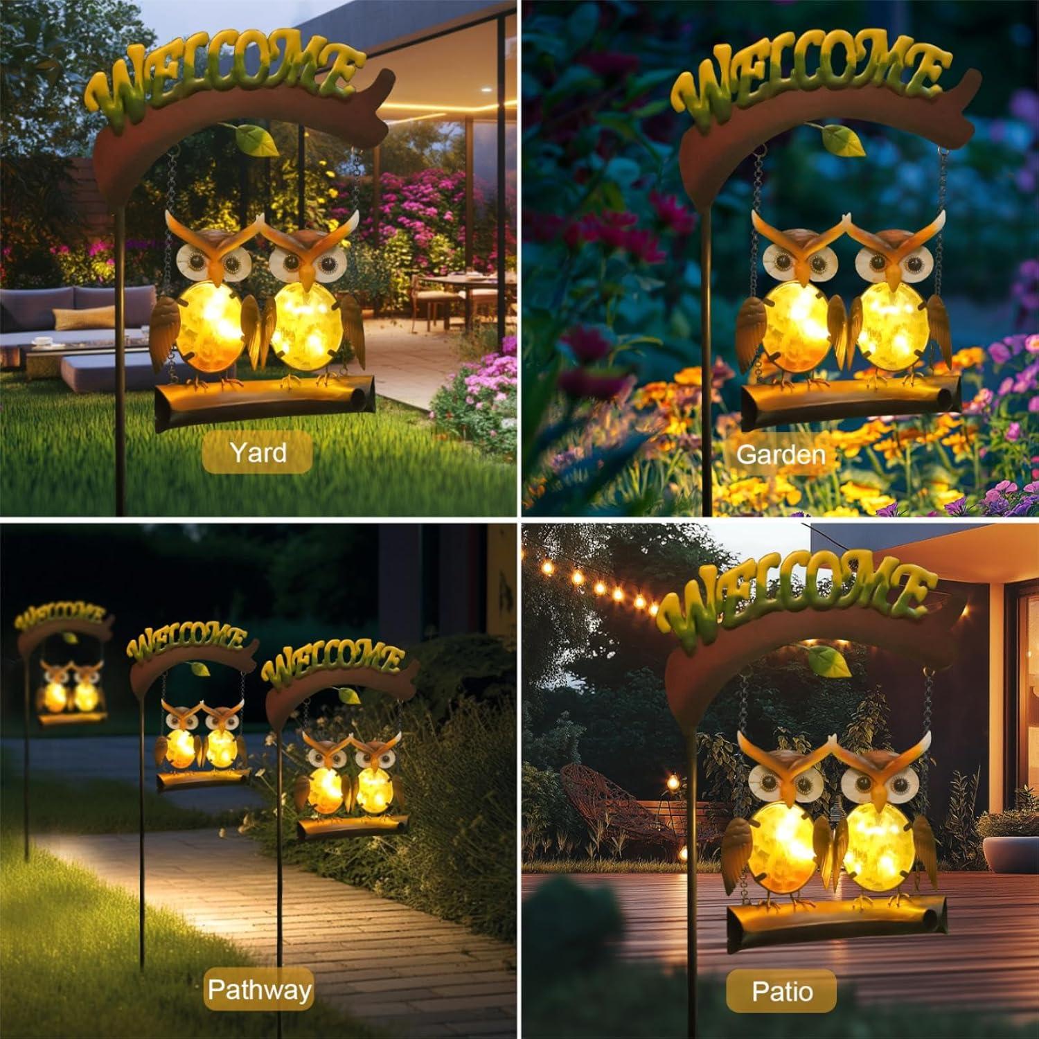 Luces Solares Decorativas HONGLAND Búho para Jardín 30.5x12.2cm