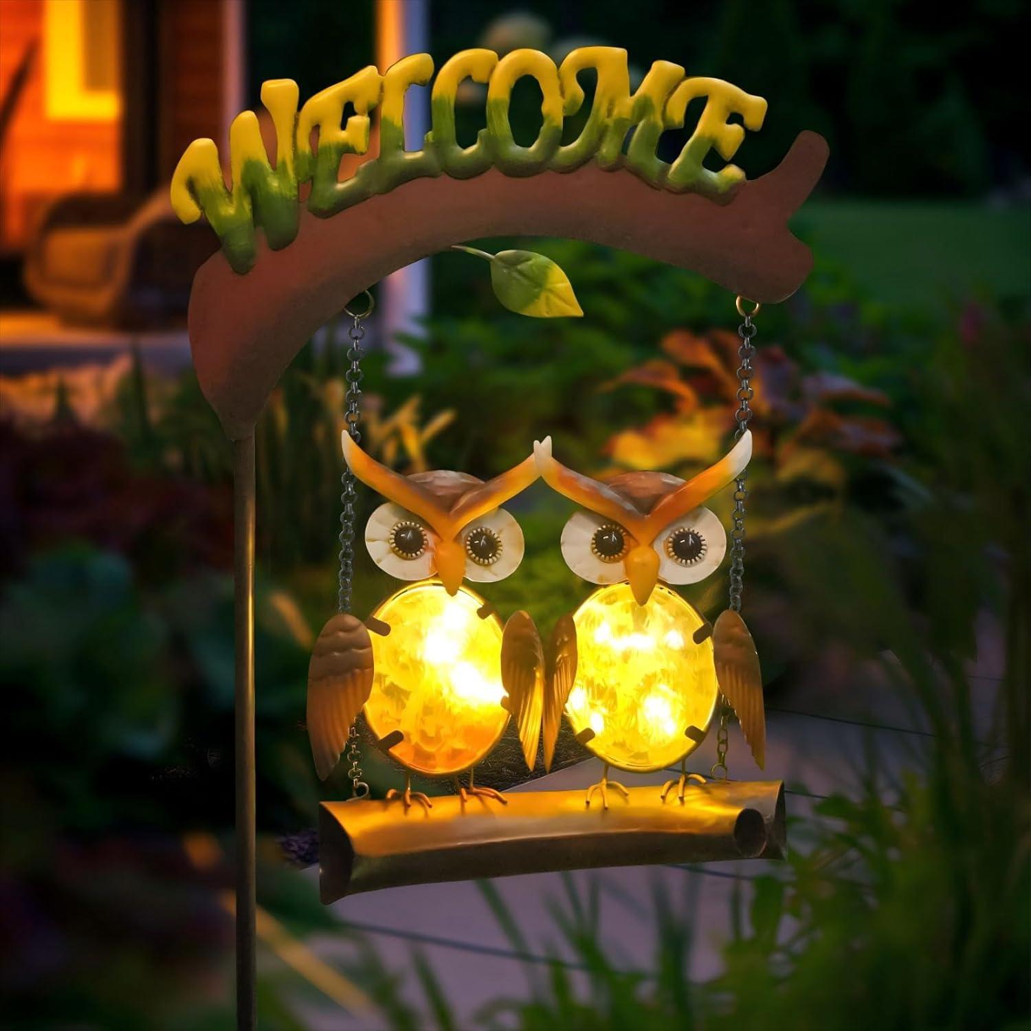 Luces Solares Decorativas HONGLAND Búho para Jardín 30.5x12.2cm