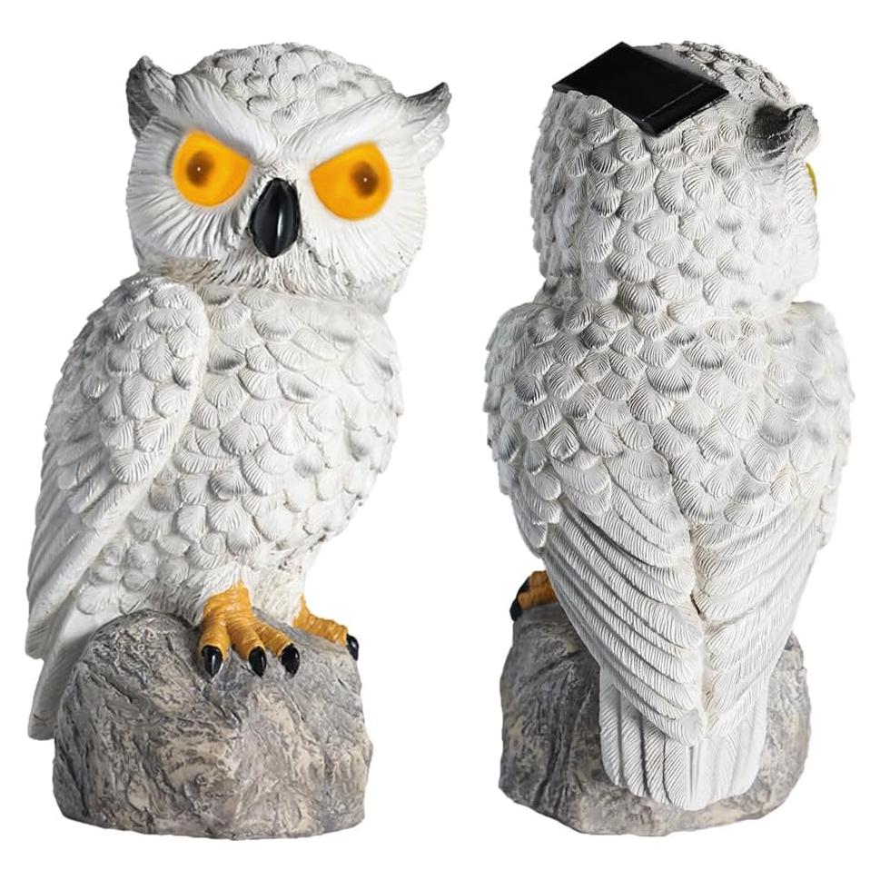 Búho Falso Decoy LED Solar YJ 25.4cm Resina IP66