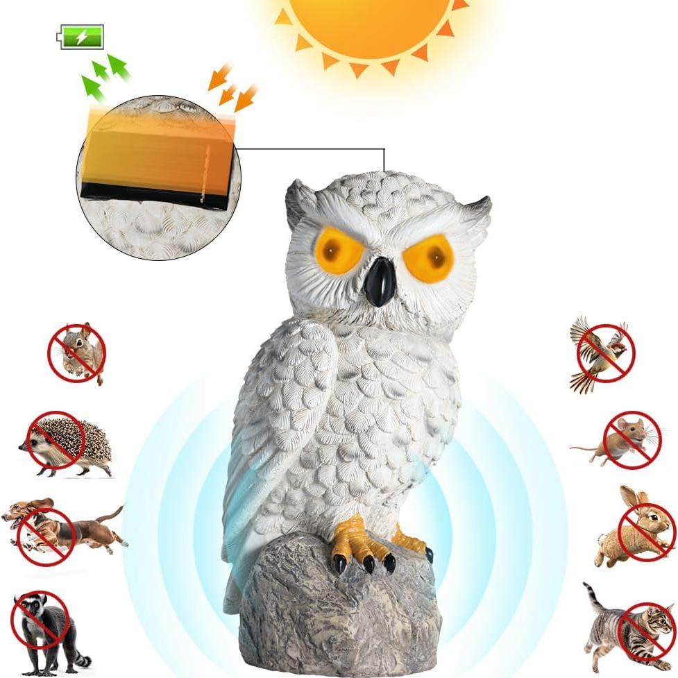 Búho Falso Decoy LED Solar YJ 25.4cm Resina IP66