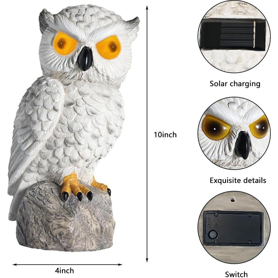 Búho Falso Decoy LED Solar YJ 25.4cm Resina IP66