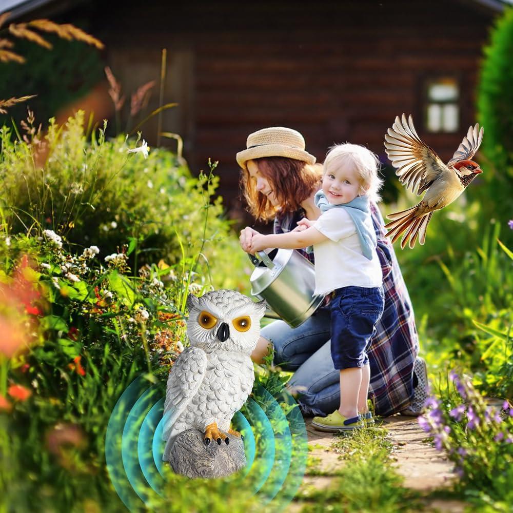 Búho Falso Decoy LED Solar YJ 25.4cm Resina IP66